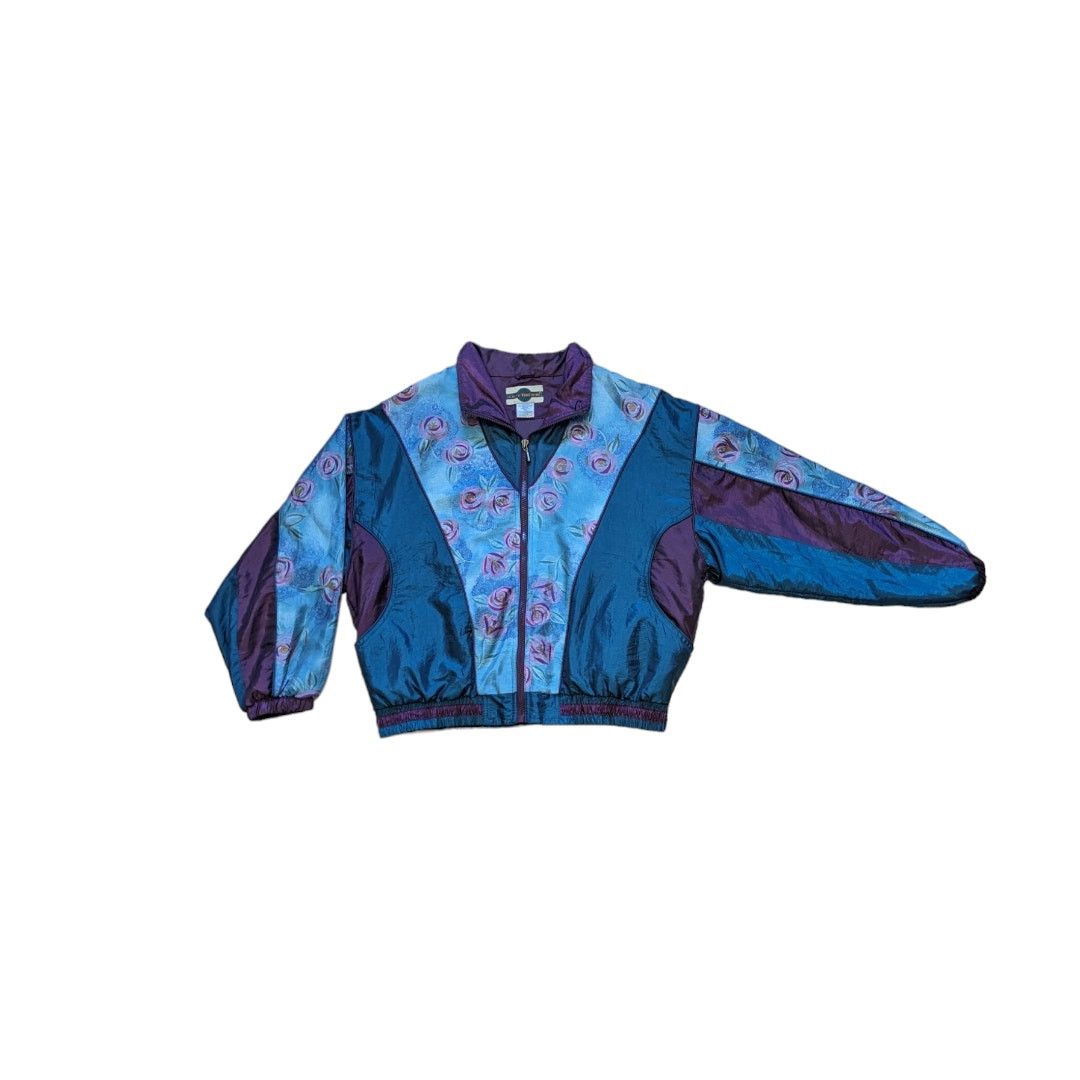 Vintage Vintage Floral Metallic Track Jacket 90s Grannycore Granny Size L / US 10 / IT 46 - 1 Thumbnail