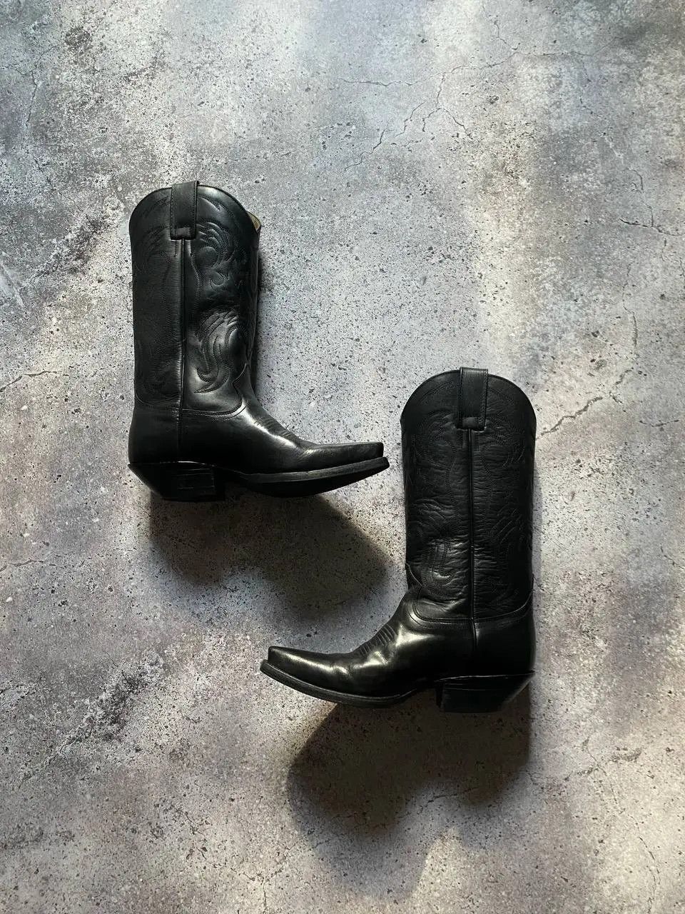 Leather VINTAGE 90s USA BLACK LEATHER WESTERN COWBOY BOOTS Size US 5.5 / EU 38 - 3 Thumbnail