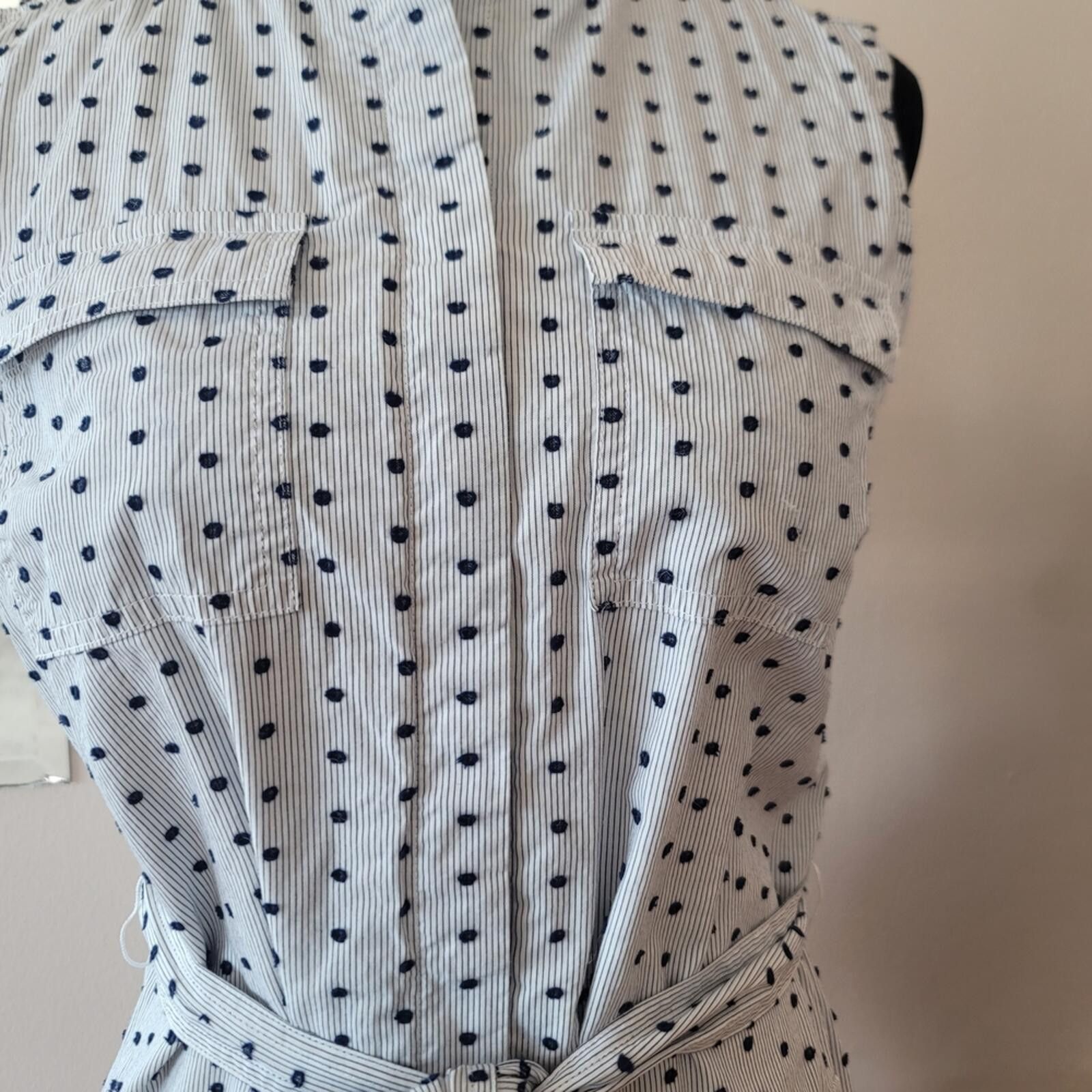 Banana Republic Banana Republic Navy Polka Dot Striped Midi Tie Dress Sz S Size S / US 4 / IT 40 - 4 Thumbnail