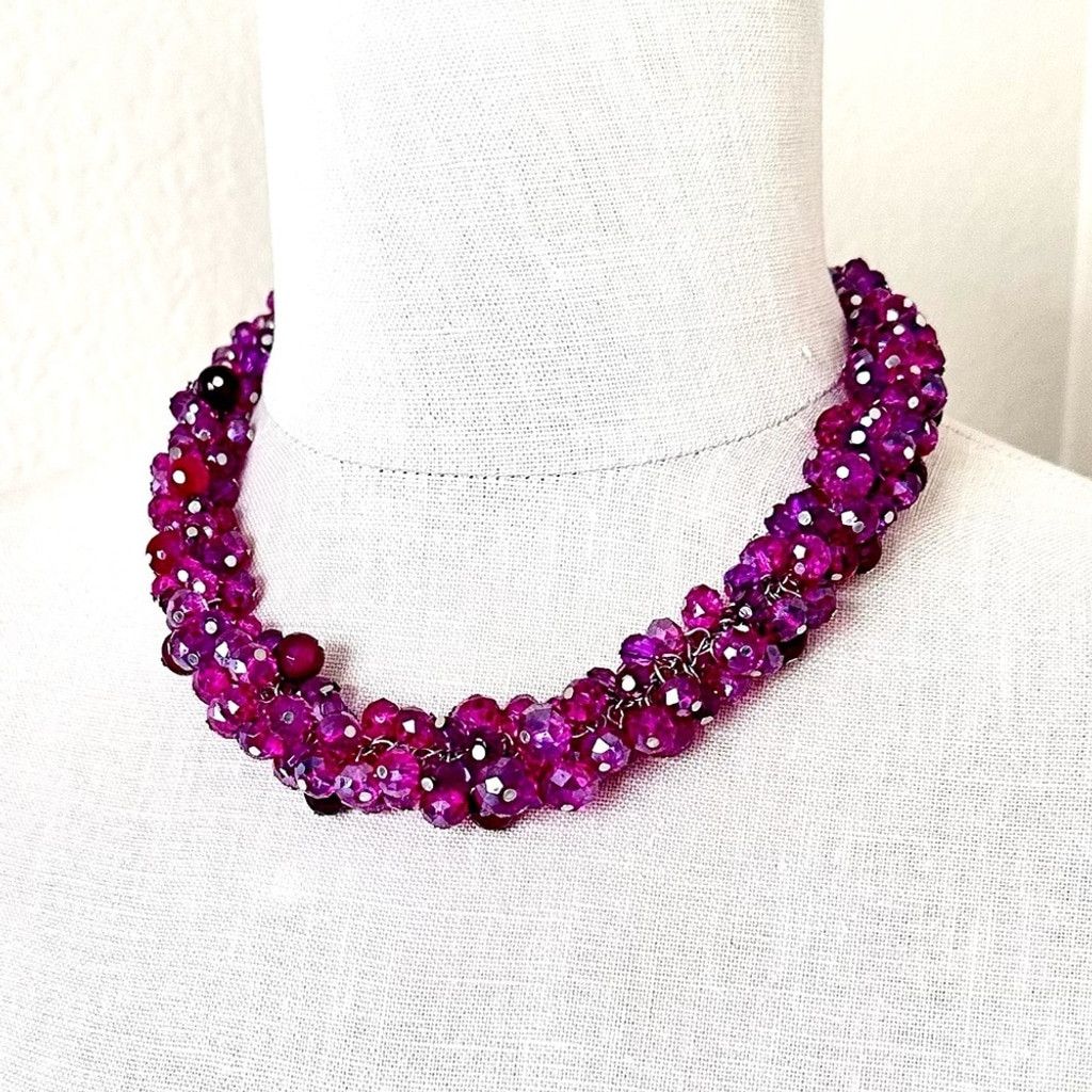 White House Black Market WHBM Party Pink Cluster Beaded Statement Necklace | NWT Size ONE SIZE - 6 Thumbnail