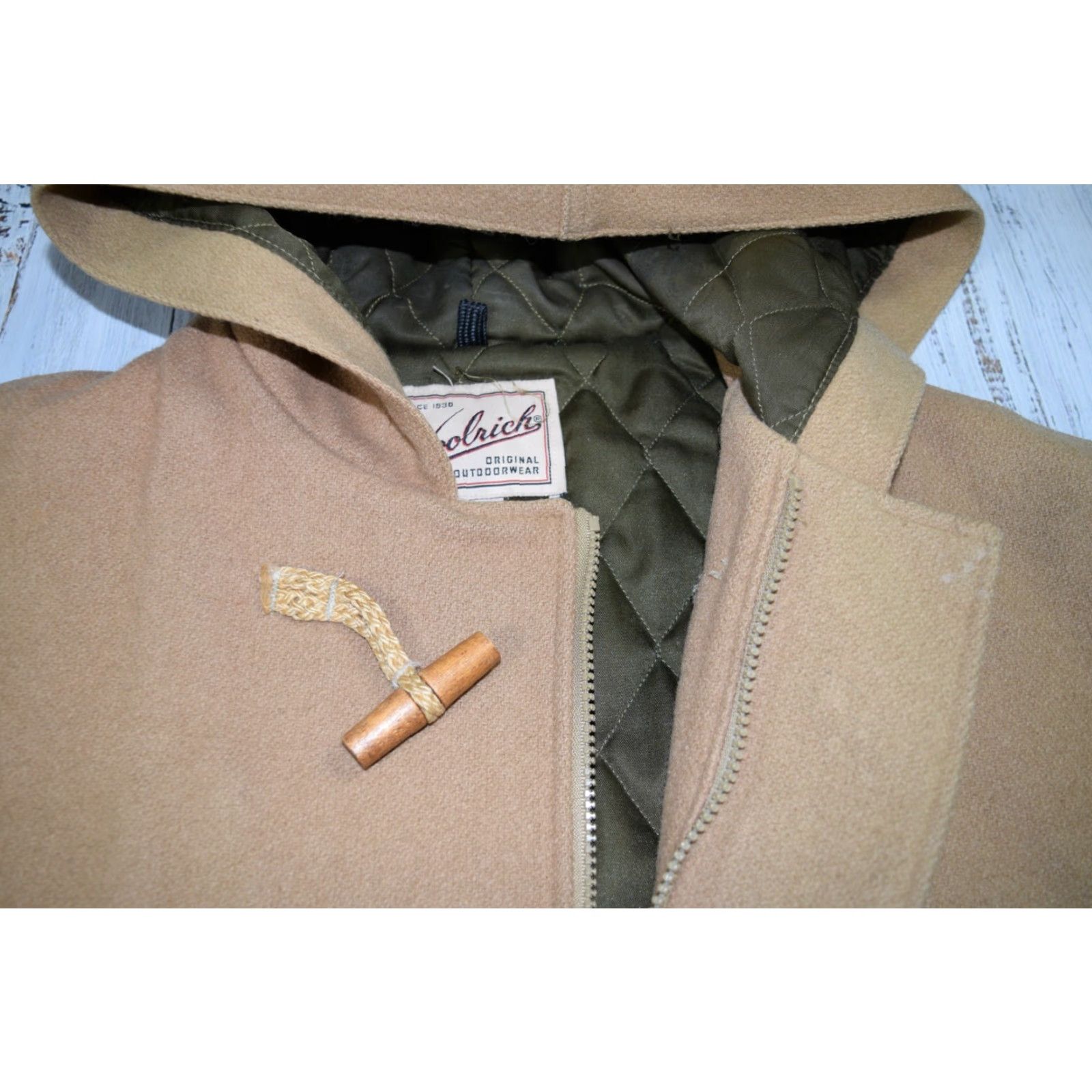 Vintage VINTAGE Woolrich Jacket Parka Wool Blend Hooded Size Large Mens Khaki Tan Olive Liner 1990s Size US L / EU 52-54 / 3 - 5 Thumbnail