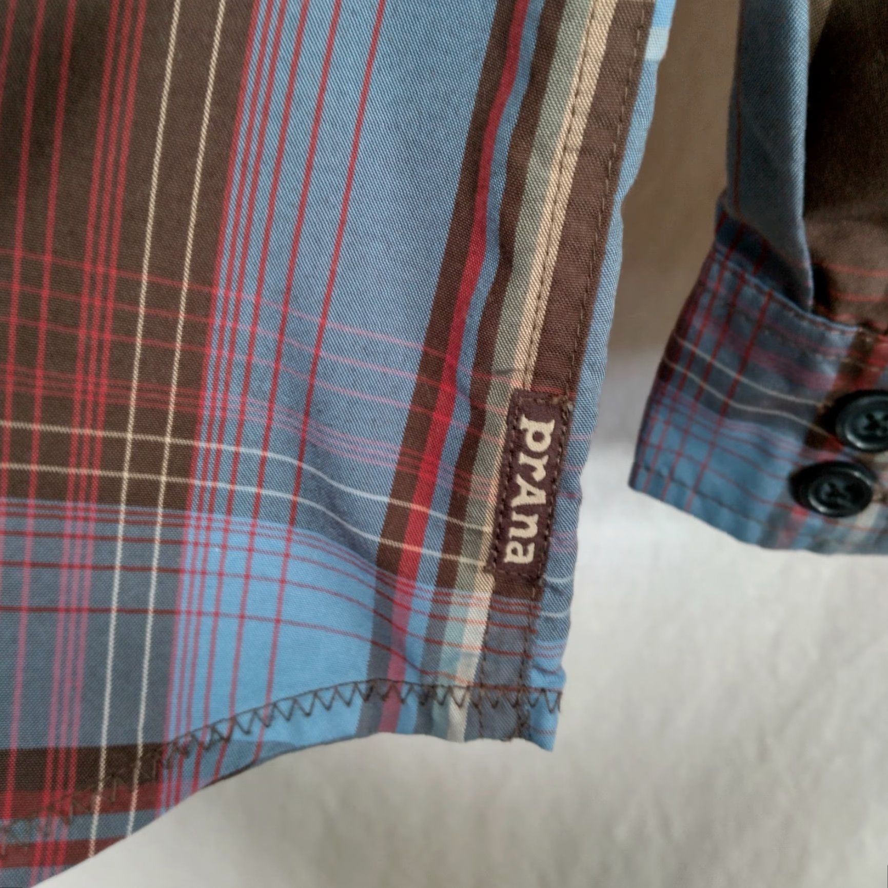 Prana prAna Shirt Men XXL Button Up Collared Long Sleeve Blue Brown Plaid Outdoorsy Size US XXL / EU 58 / 5 - 6 Thumbnail
