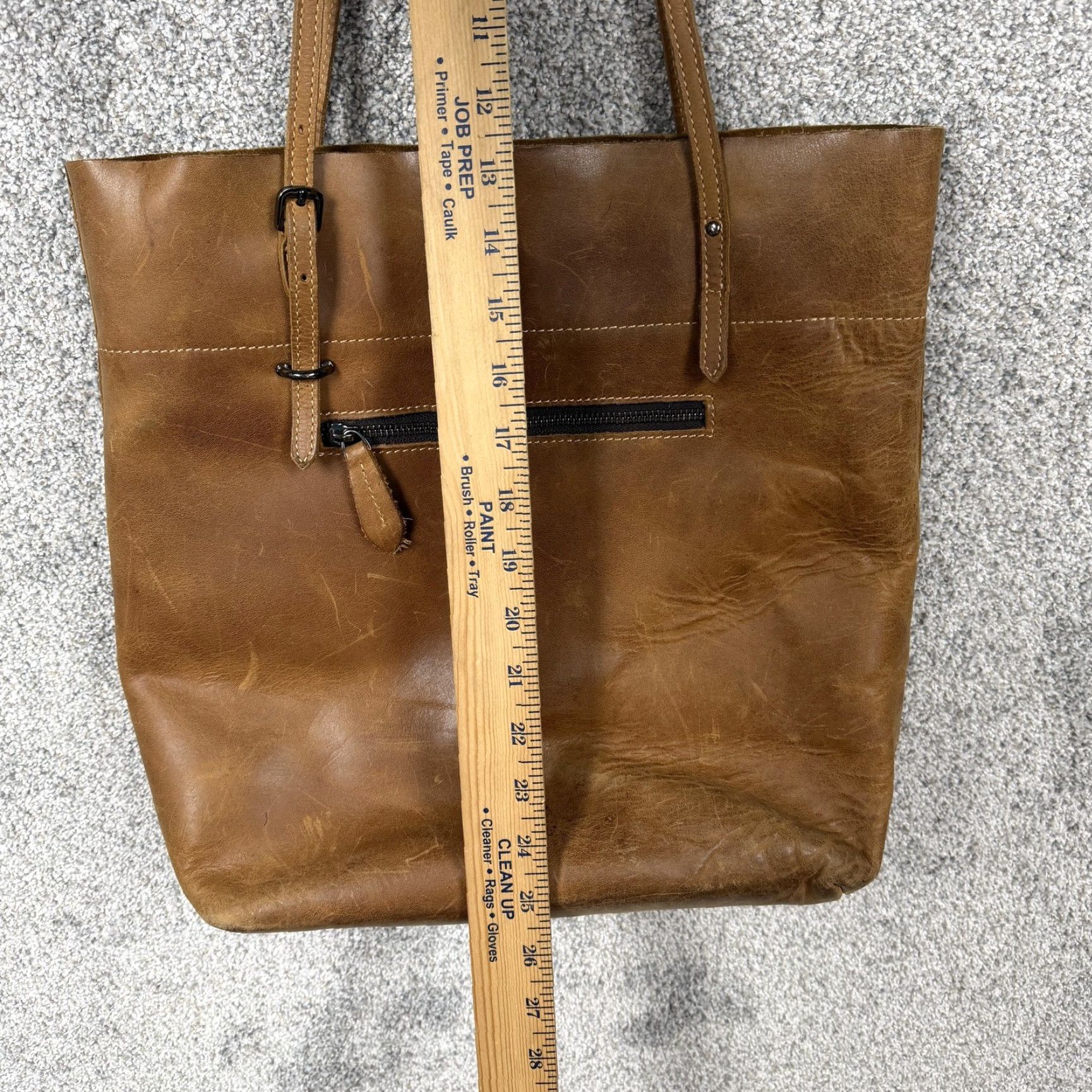 Vintage S-ZONE Distressed Leather Tote Bag Large Brown Zip Shoulder Bag Womens Size ONE SIZE - 4 Thumbnail