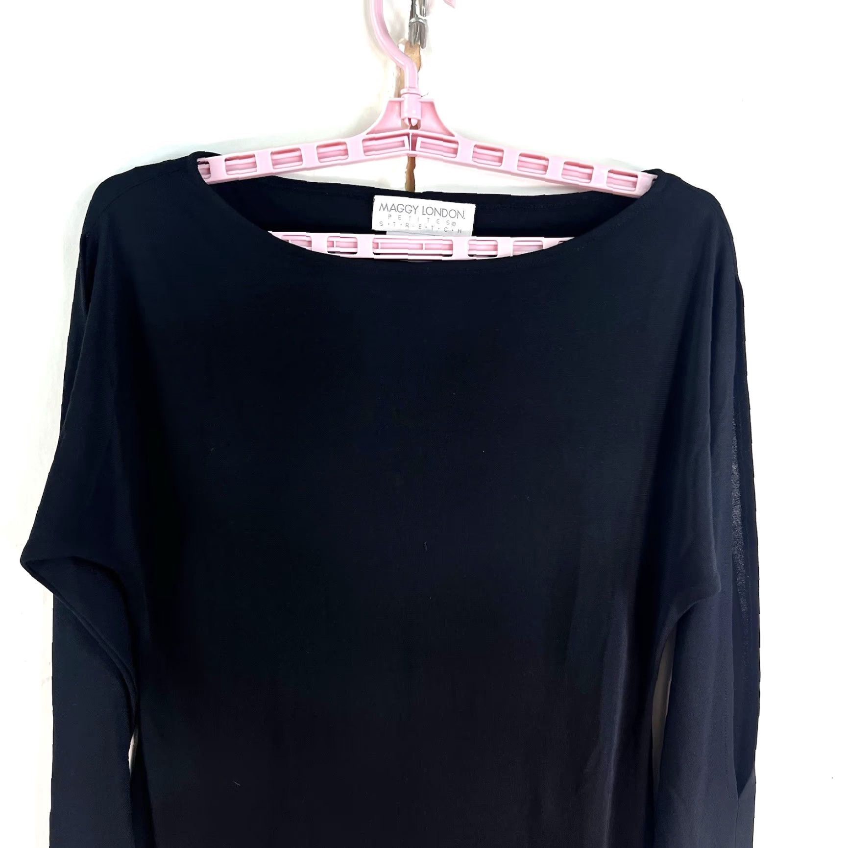 MAGGY LONDON Maggy London Dress Womens Size 10P Black Cap Sleeve Knee Length Sheath Fit & Flare Stretch Vintage No Size L / US 10 / IT 46 - 2 Thumbnail
