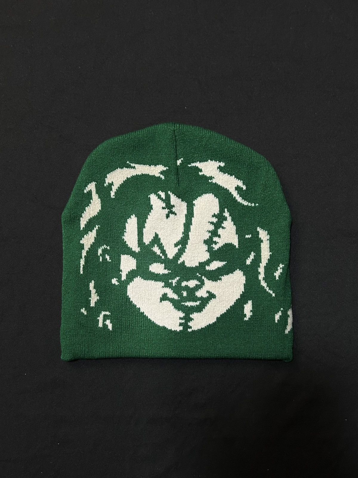Japanese Brand Rare Chunky Graphic No Cuff Knit Green Beanie Hats OS Size ONE SIZE - 1 Thumbnail
