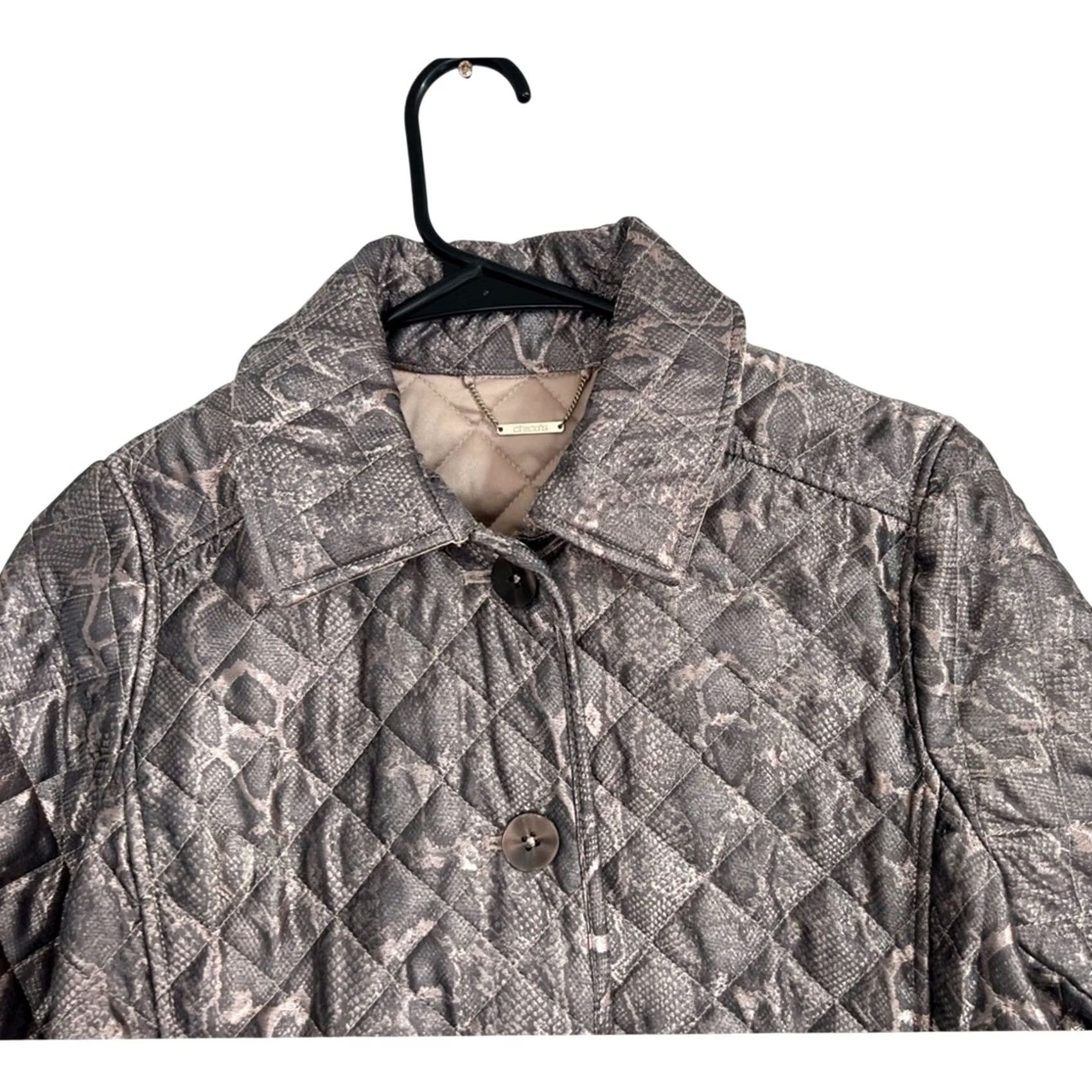Vintage CHICO'S Women Jacket Coat Quilted Metallic Python Snake Silver Size 2 Regular Fully Lined Elegant Shirt/Jacket Womens Size XS / US 0-2 / IT 36-38 - 4 Thumbnail