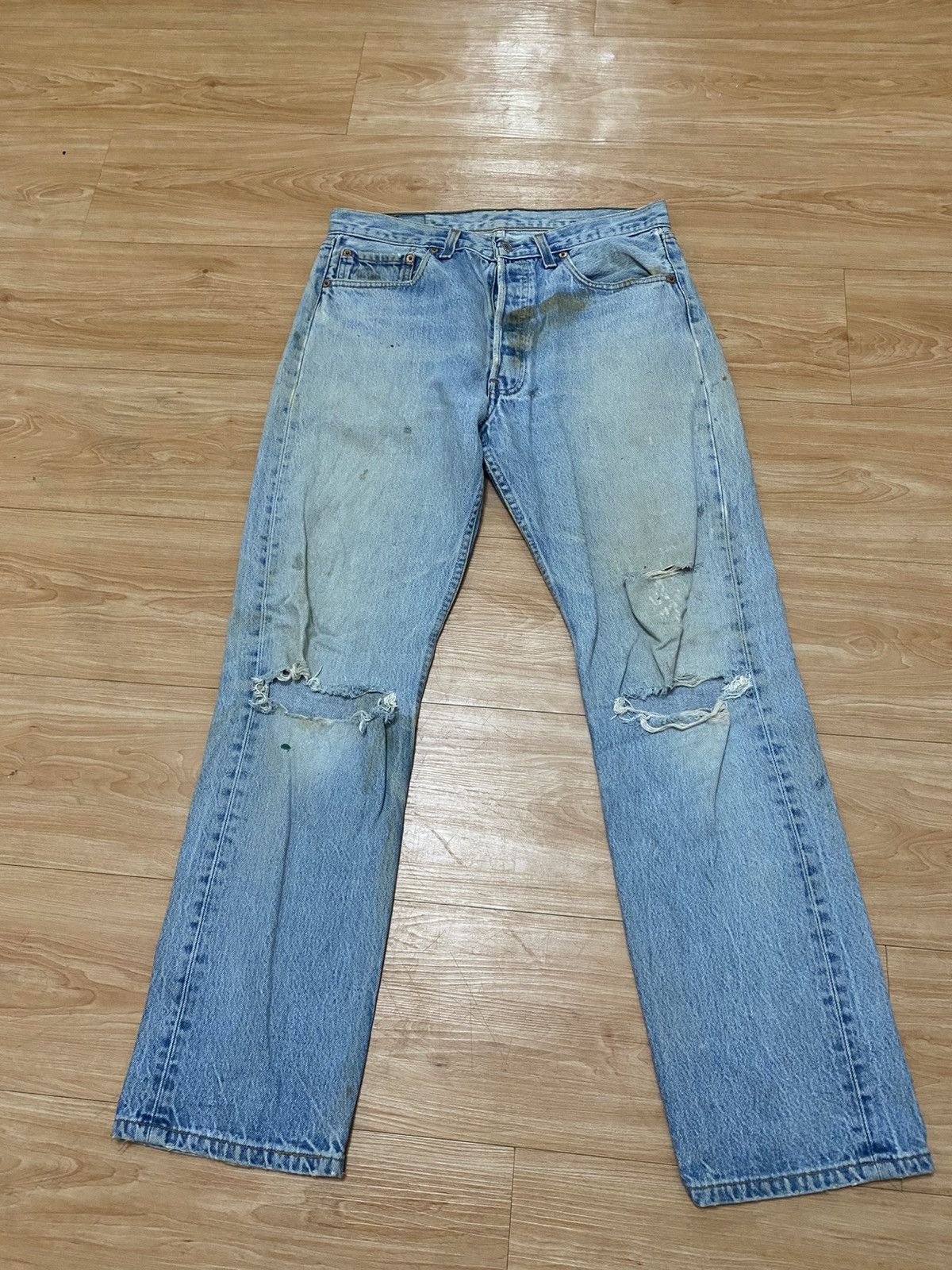 Levi's × Vintage Vintage 90s levis 501 button fly distressed denim Size US 32 / EU 48 - 2 Thumbnail