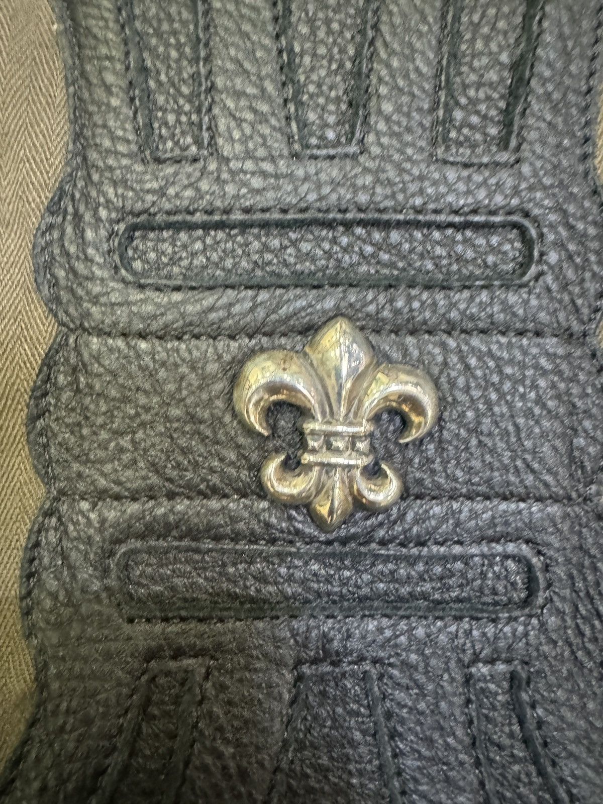 Chrome Hearts Olive & Black Leather Fleur Patch Button Up Shirt Size US L / EU 52-54 / 3 - 4 Thumbnail