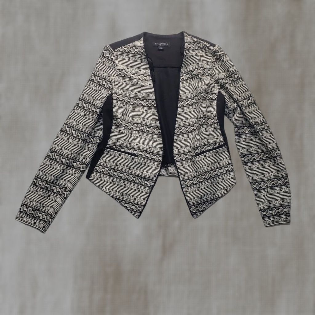 Vintage NEW Perceptions Cardigan Sweater Coat Women Adult 10 Gray Black Cotton Polyester Spandex Sweater Womens 90s? Size L / US 10 / IT 46 - 1 Thumbnail