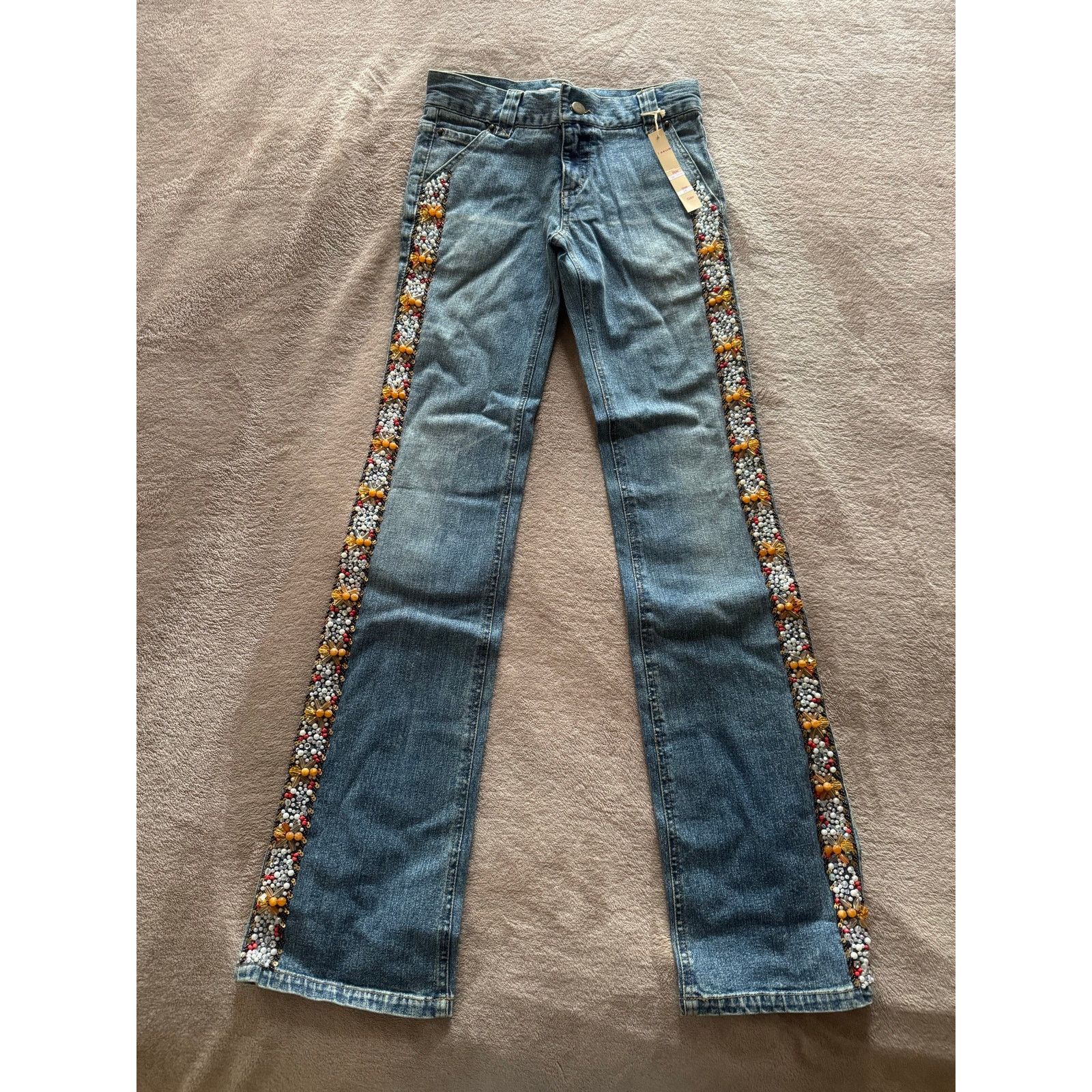 Natural Issue Issue Jeans | Beaded Side Stripe Straight Leg | Boho Denim Size 26" / US 2 / IT 38 - 1 Thumbnail