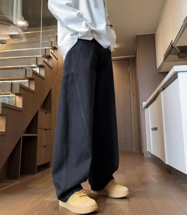 Japanese Brand Men's American wide-leg loose straight washed curved jeans Size US 32 / EU 48 - 2 Thumbnail
