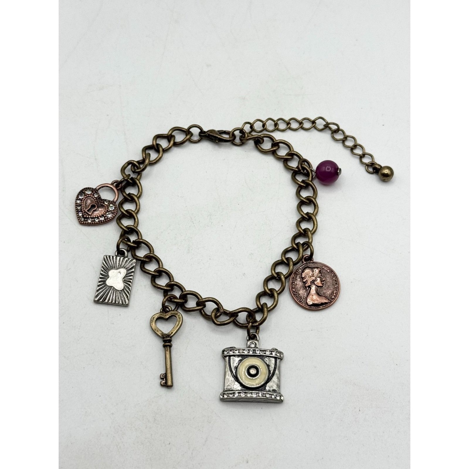 Other Gold rhinestone coin key heart rhinestone charm bracelet Size ONE SIZE - 3 Thumbnail