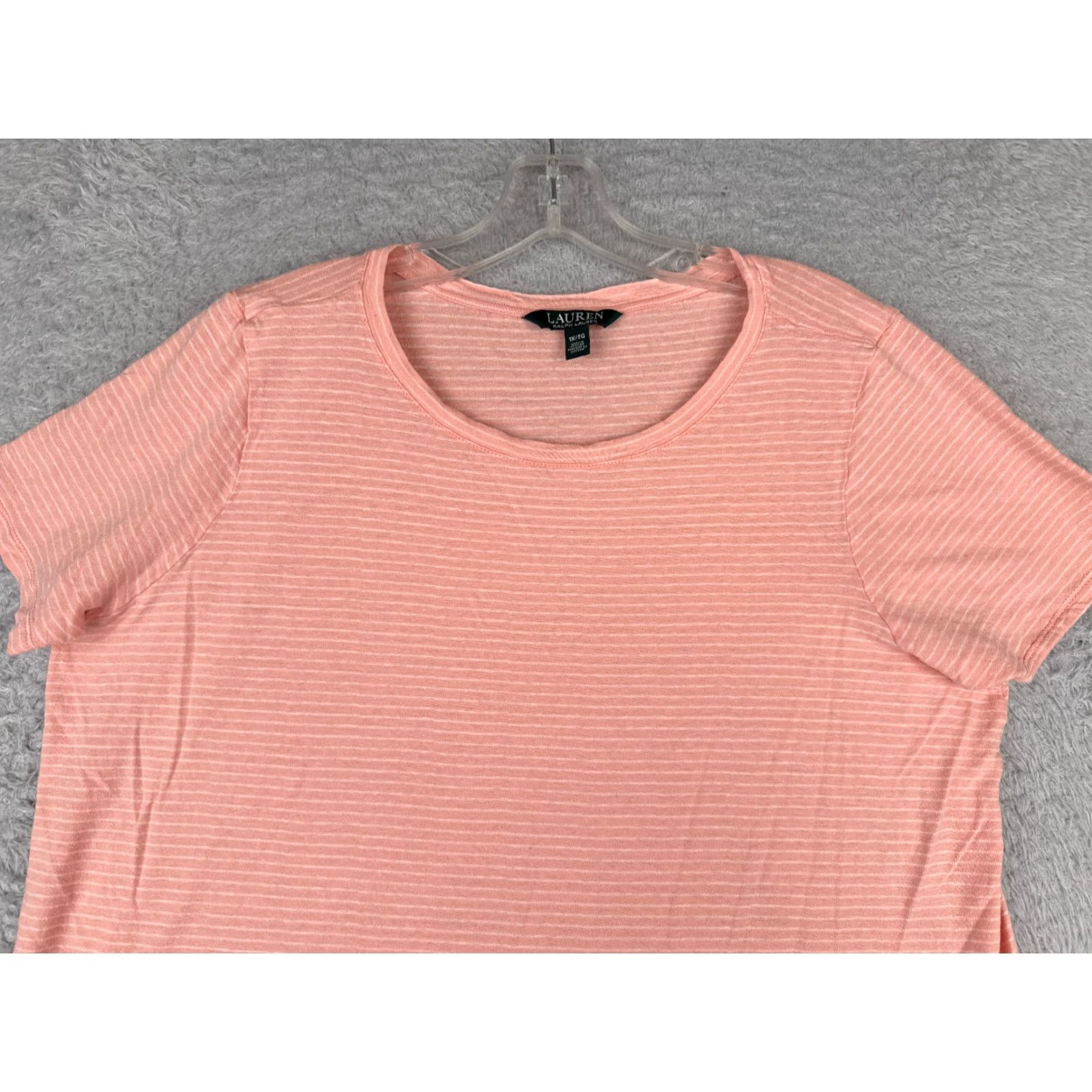 Ralph Lauren Lauren Ralph Lauren Women's Short Sleeve Pink Stripe T-Shirt 1X All Seasons Casual Size XL / US 12-14 / IT 48-50 - 4 Thumbnail