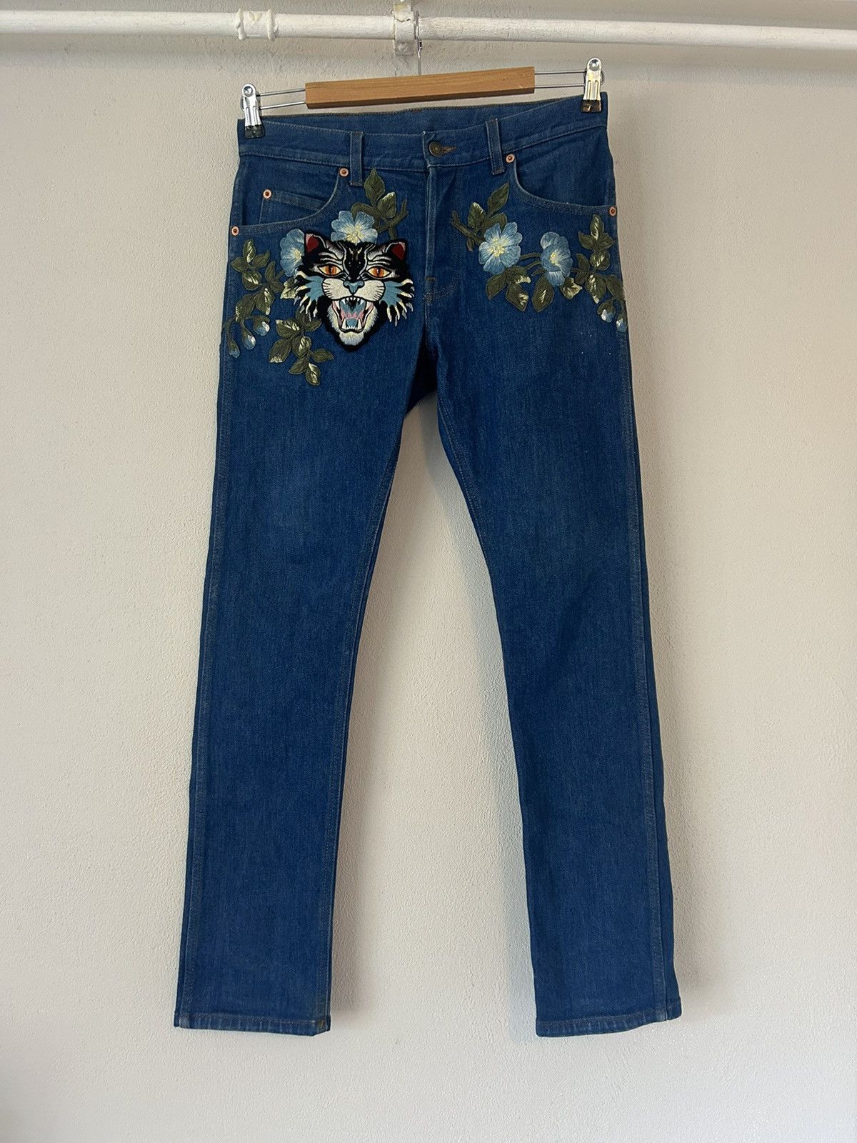 Gucci Blue Tiger Floral Embroidery Jeans Size US 30 / EU 46 - 1 Thumbnail