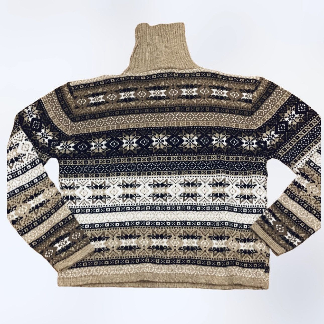 Vintage Vintage 90s Fair Isle Turtleneck Sweater Neutral M Ski Size M / US 6-8 / IT 42-44 - 2 Thumbnail