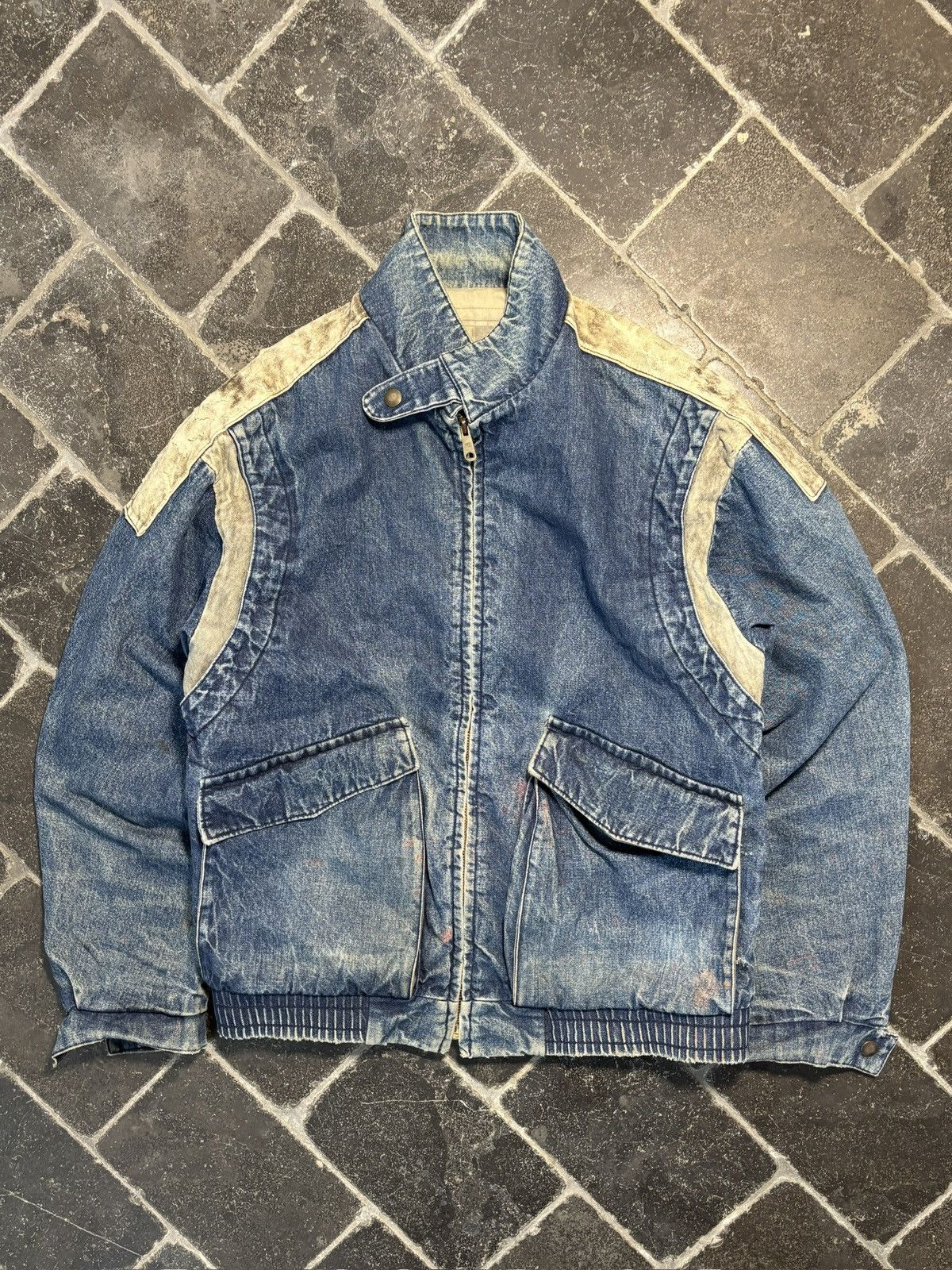 Vintage 1980s Denim Bomber Jacket Vintage Stone Wash Teddy Slimane Size US M / EU 48-50 / 2 - 2 Thumbnail