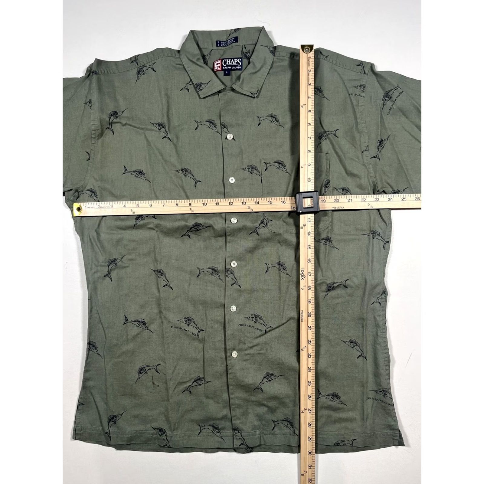 Ralph Lauren Chaps Ralph Lauren Shirt Mens L Green Fish Print Short Sleeve Button Up Size US L / EU 52-54 / 3 - 5 Thumbnail