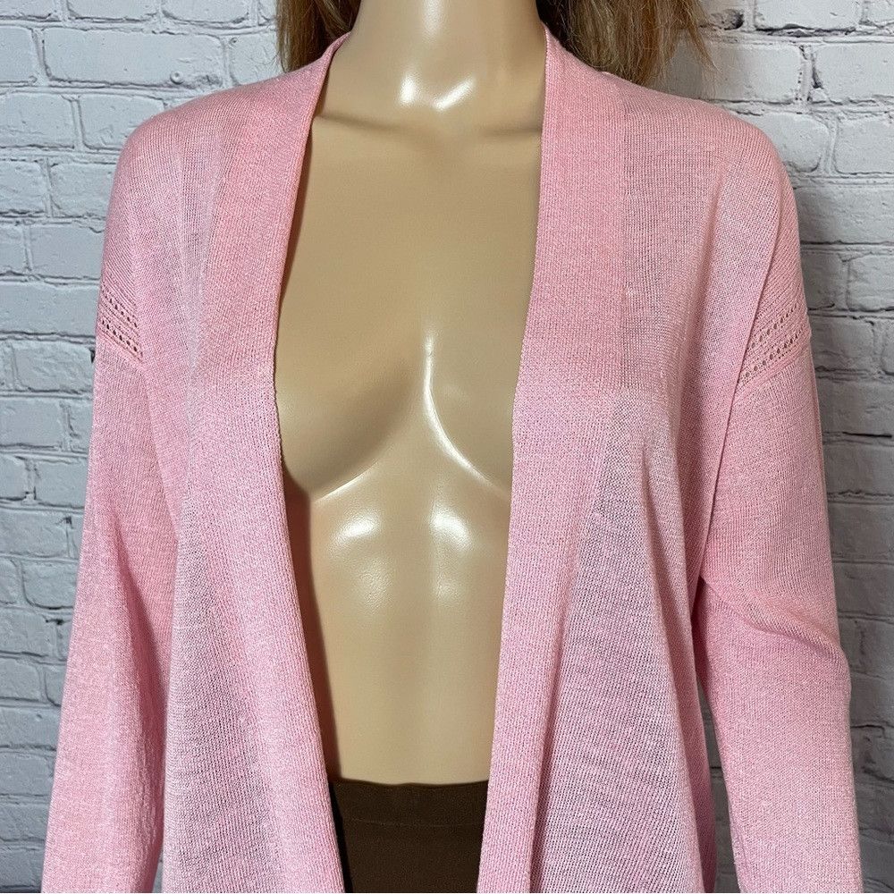Talbots New Talbots Linen Blend Pointelle Open Front Pink Cardigan Size S / US 4 / IT 40 - 9 Thumbnail
