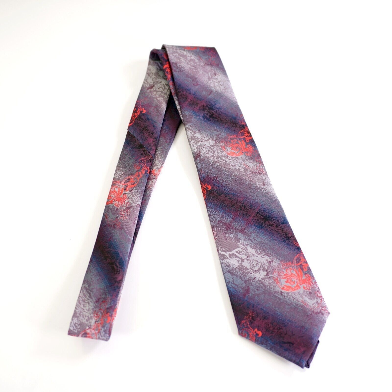 Designer Sparks By John Sparks Blue Purple Floral Woven Long Silk Tie Size ONE SIZE - 7 Thumbnail