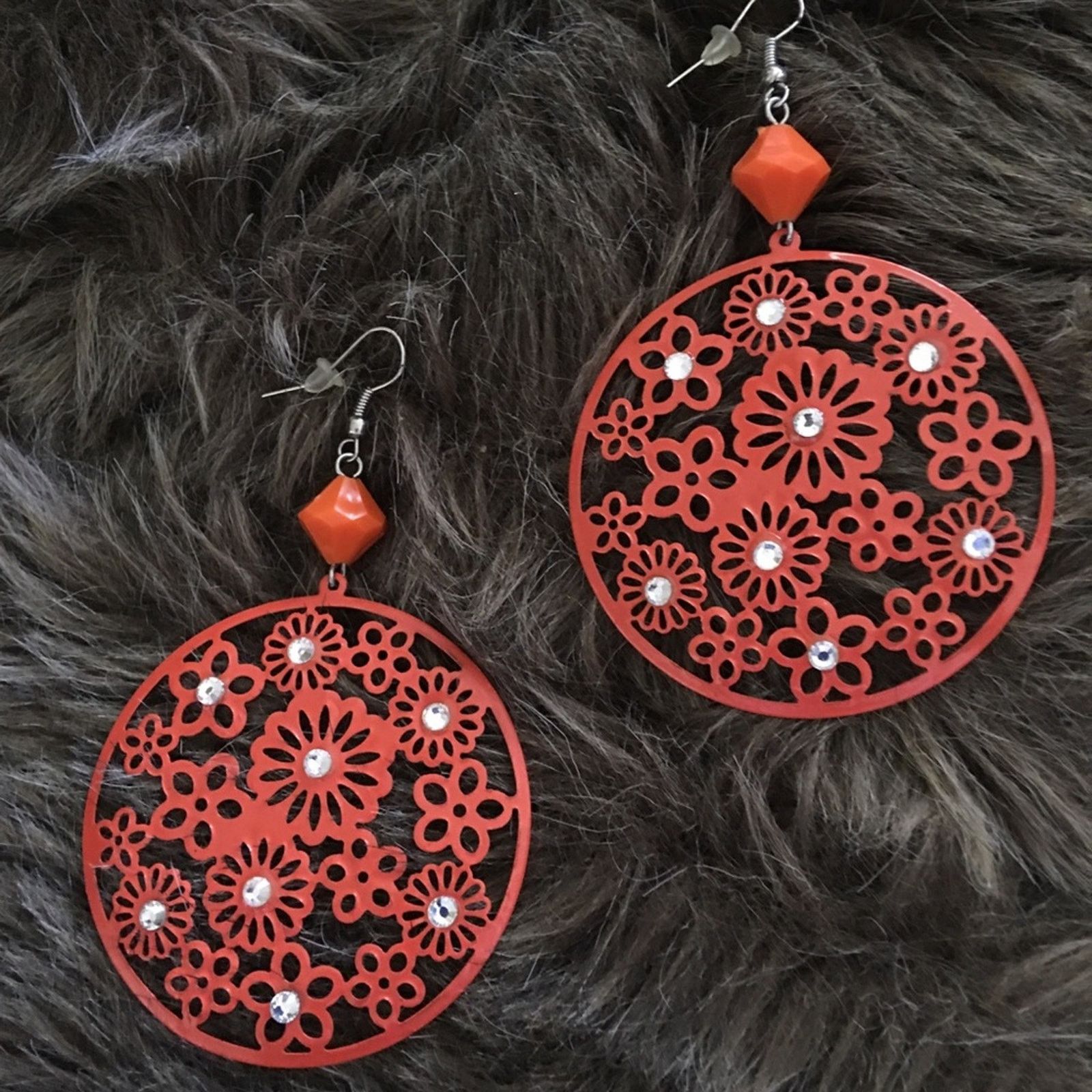 Jewelry Large orange disc rhinestone fish hook earrings Size ONE SIZE - 4 Thumbnail