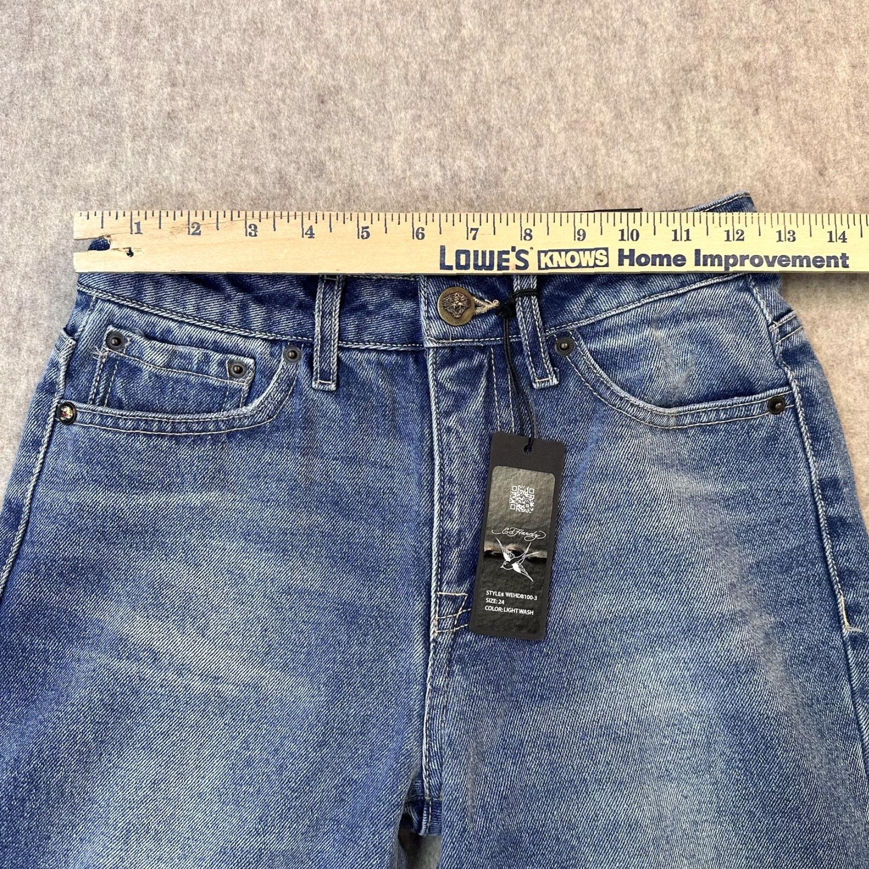 Ed Hardy Ed Hardy Jeans 24 Light Wash Wide-Leg Graphic Backside NEW NWT Womens Denim 100% Cotton Size 42" / US 20 - 7 Thumbnail