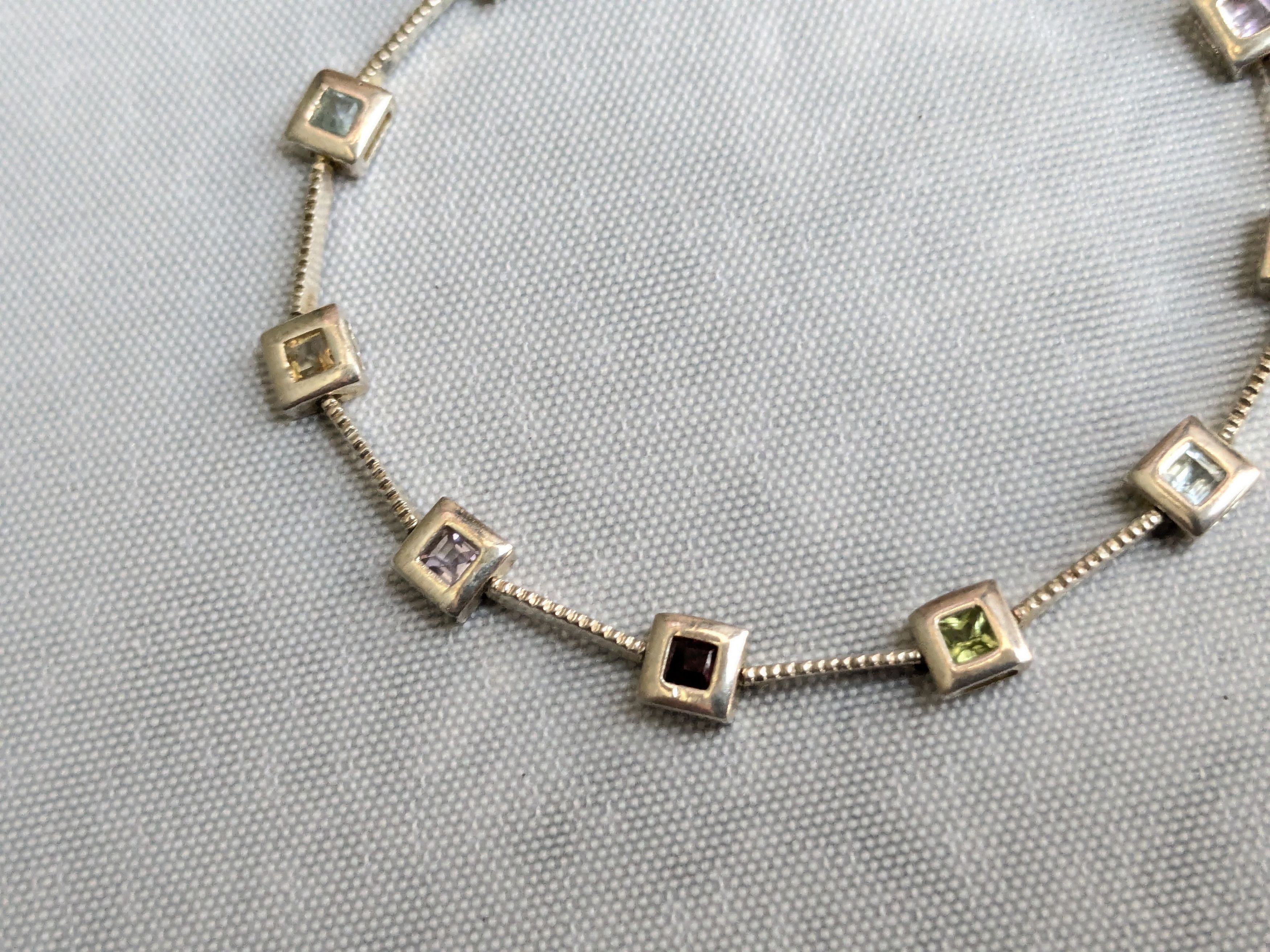 Jewelry Vintage Sterling Silver Tennis Bracelet Square 7" Rainbow Size ONE SIZE - 6 Thumbnail