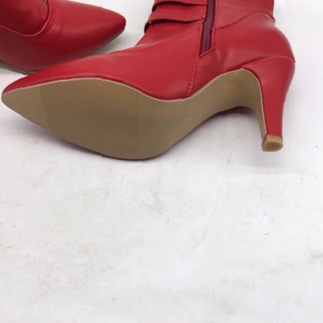 Vintage GF Sexy pointed toe stiletto heel boots - Buckle zipper short ankel boots Red Womens 6.5 US 37 EU Size 28" / US 6 / IT 42 - 4 Thumbnail