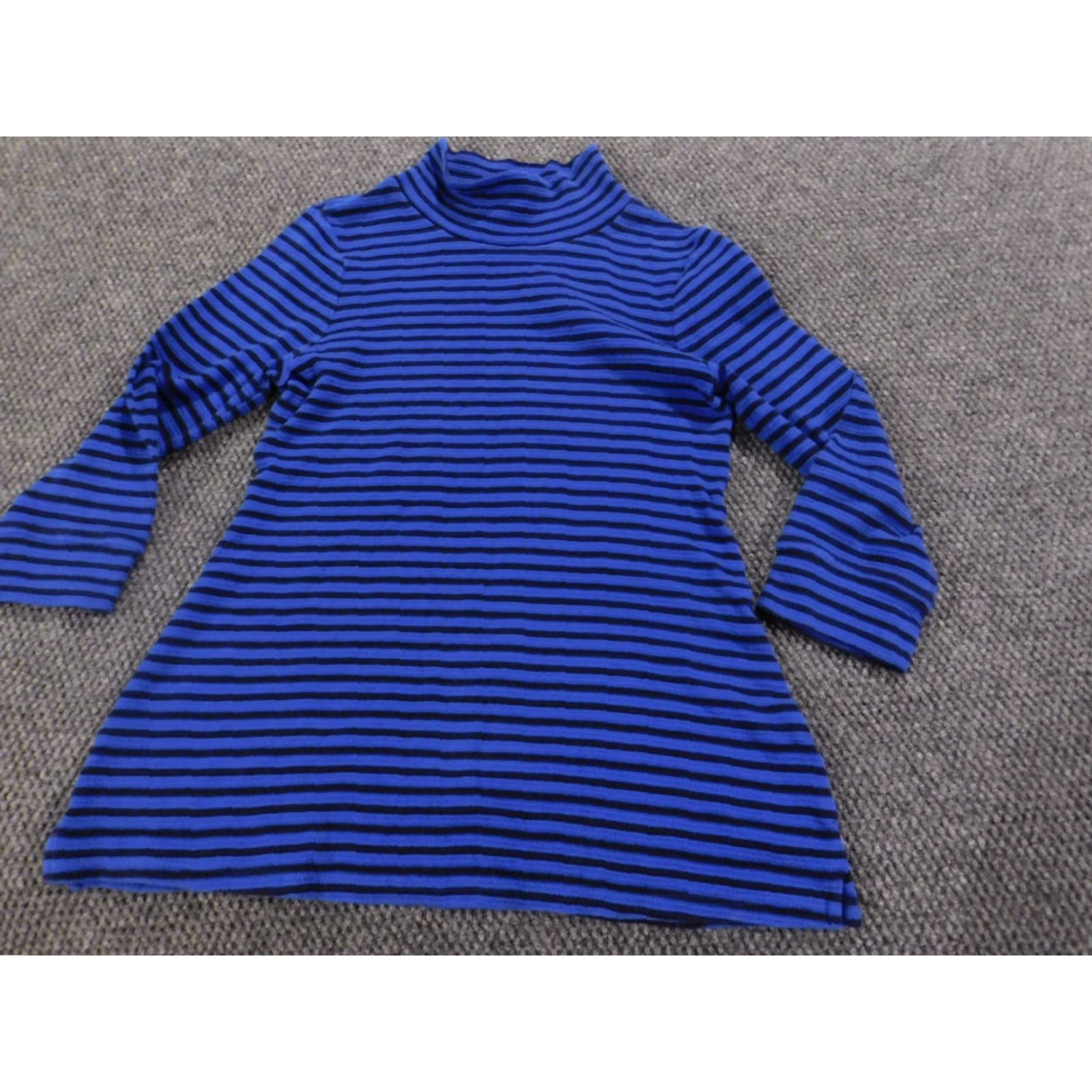 Vintage Crown & Ivy Womens Sweater Medium Blue Striped Cable-Knit Crew Neck Dolman Sleeve Pullover Cotton Knit Regular Size M Fashion Logo Vintage: No Moms? Size M / US 6-8 / IT 42-44 - 2 Thumbnail