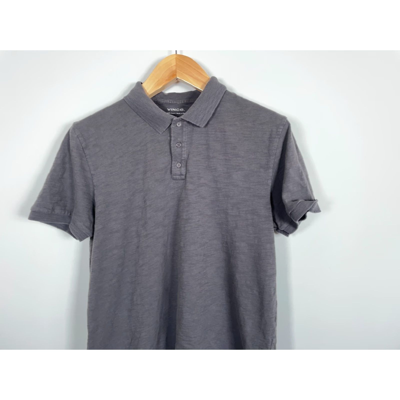 Vince Vince Slim Fit Polo Shirt Men's Large Dark Gray Lightweight Textured Cotton Classic Preppy Retro Mens Size US L / EU 52-54 / 3 - 4 Thumbnail