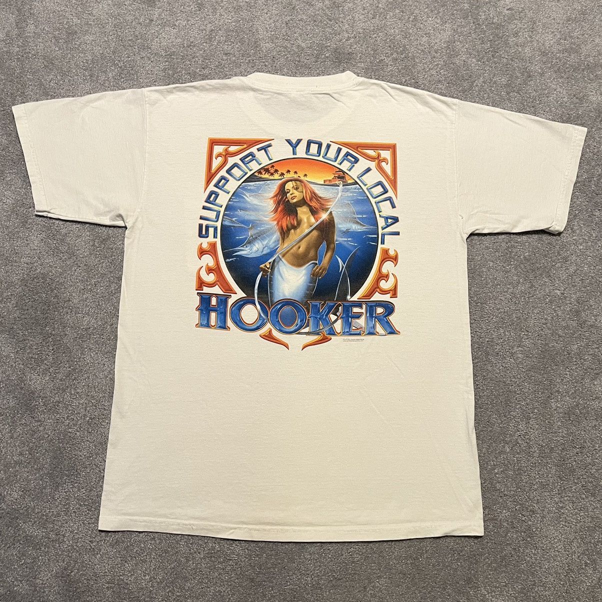 Vintage Vintage 90s Support Your Local Hooker Girl Fishing Logo Tee Size US L / EU 52-54 / 3 - 1 Thumbnail