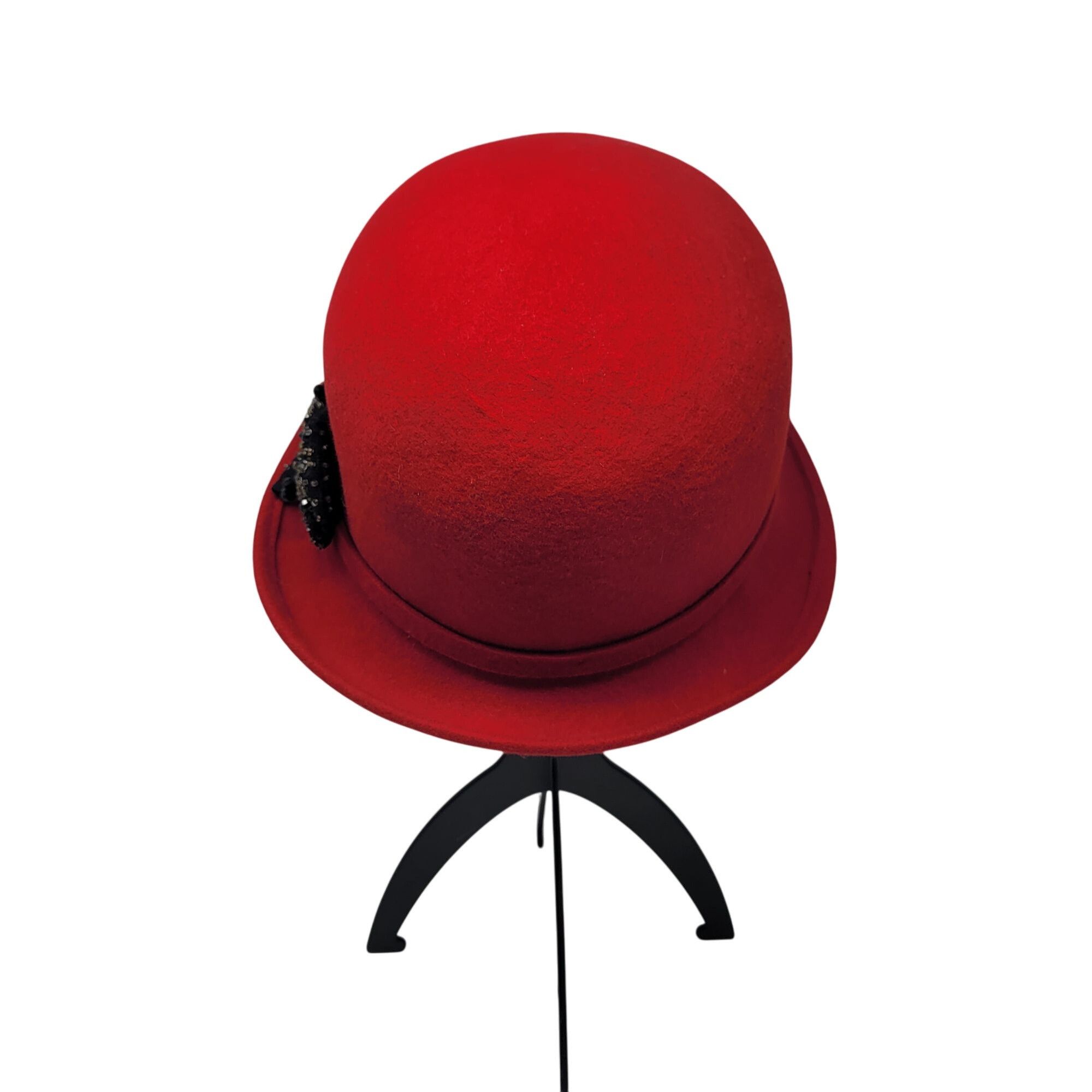 Other Galliano Sorbatti Red Wool Cloche Hat Italy Black Beaded Bow Size ONE SIZE - 7 Thumbnail