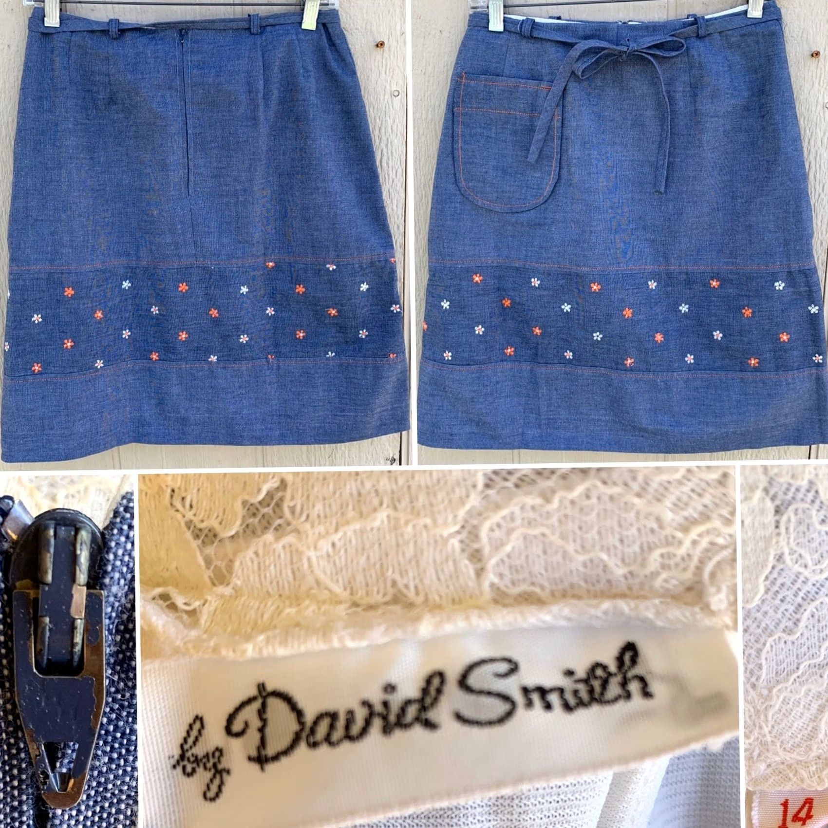 Vintage VINTAGE By David Smith Denim Skirt Skort 14 1960s 60s 70s Chambray Blue Size 36" / US 14 / IT 50 - 2 Thumbnail