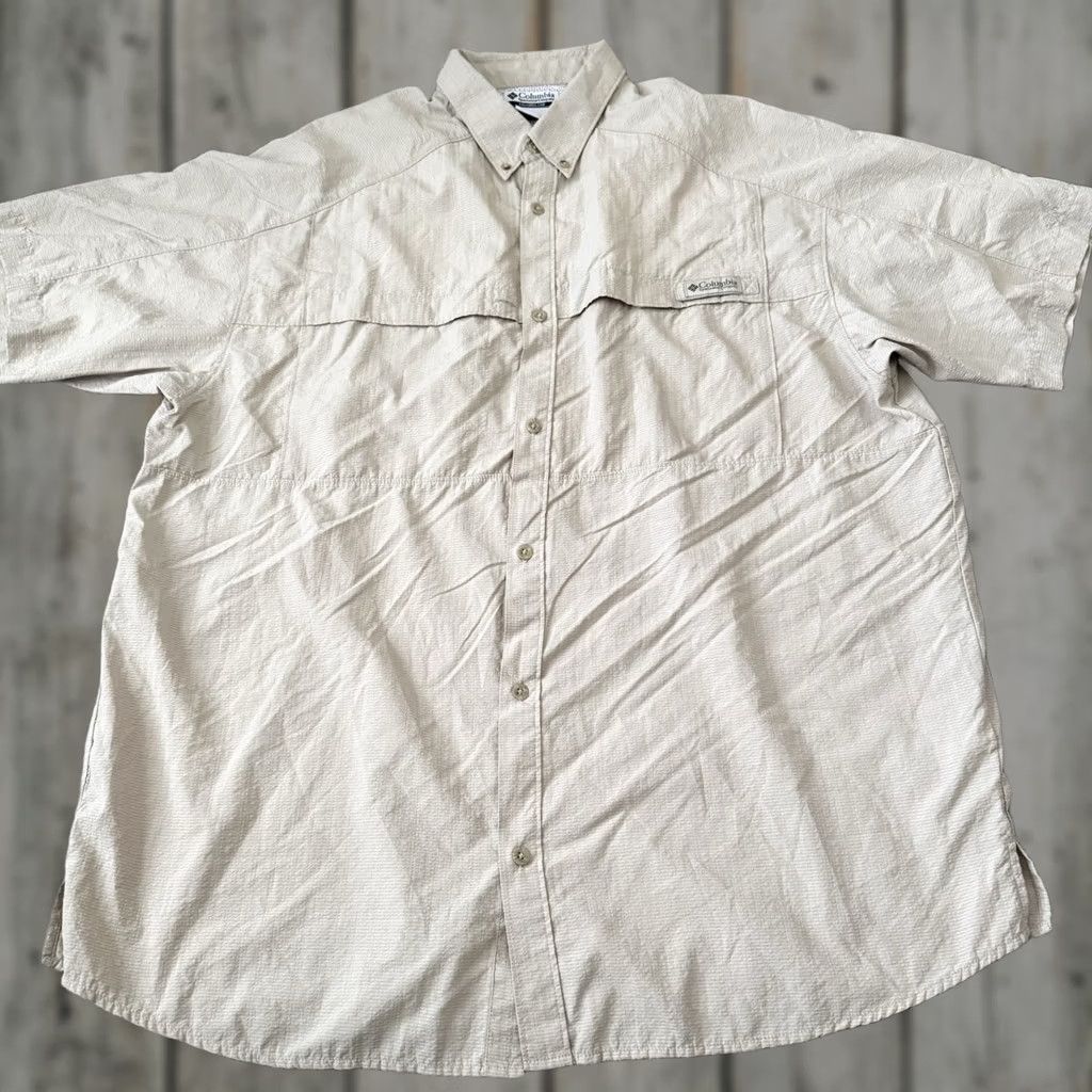 Vintage Columbia PFG Fishing Shirt Mens XL Tan Striped Short Sleeve Vented Light Poly Size US XL / EU 56 / 4 - 1 Thumbnail