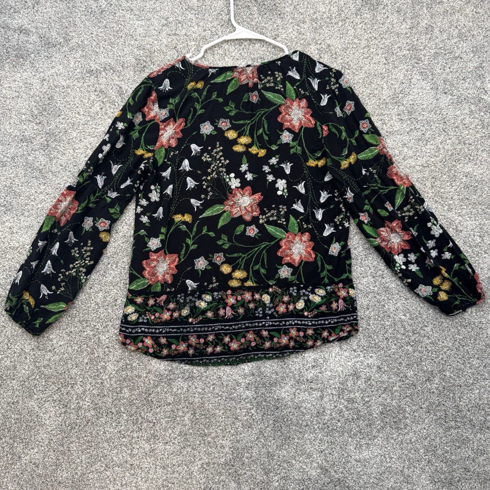 Old Navy Old Navy Blouse Shirt Womens S Black Rayon Boho Peasant Floral Long Sleeve Lightweight Spring Summer Festival Size S / US 4 / IT 40 - 8 Thumbnail