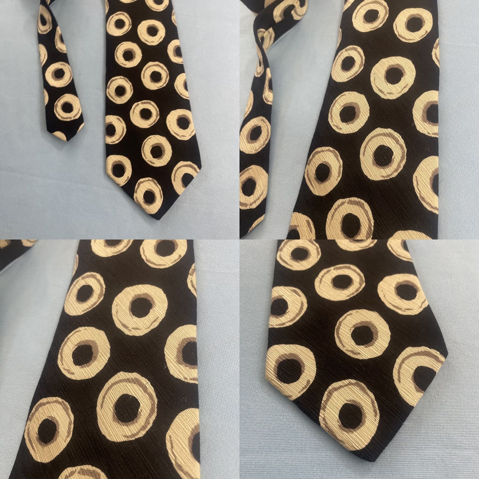 Geoffrey Beene VINTAGE Geoffrey Beene Silk Tie Art Deco MCM Ring Donuts Neat Black Yellow USA 4x58" Interior Wide Necktie Capstone Capsule Donuts) Size ONE SIZE - 8 Thumbnail
