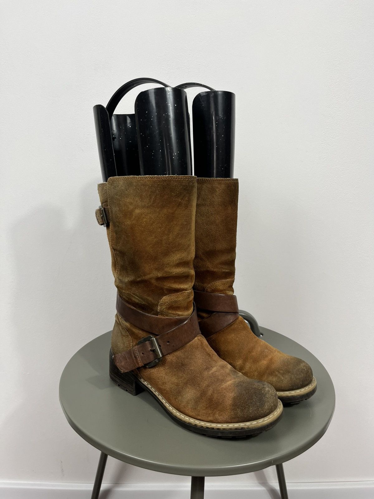 Clarks Distressed Clarks Suede Engineer Biker Boots 37 Buckle Strap Size US 7.5 / IT 37.5 - 1 Thumbnail