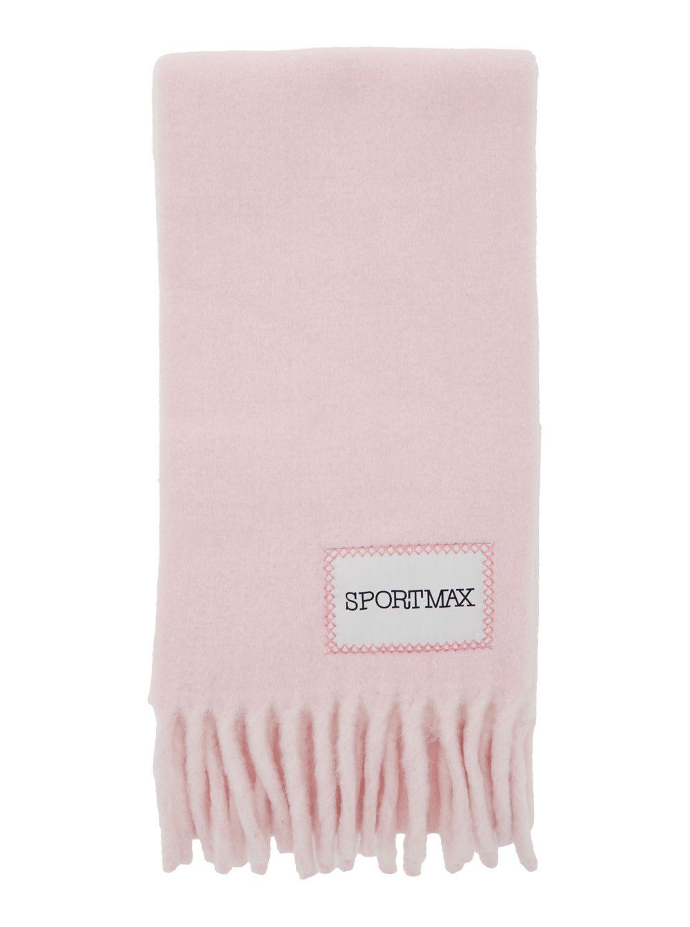 Sportmax Pink Scarf with Logo Patch on the Front and Fringed Hem in Wool Blend Woman Size ONE SIZE - 1 Thumbnail
