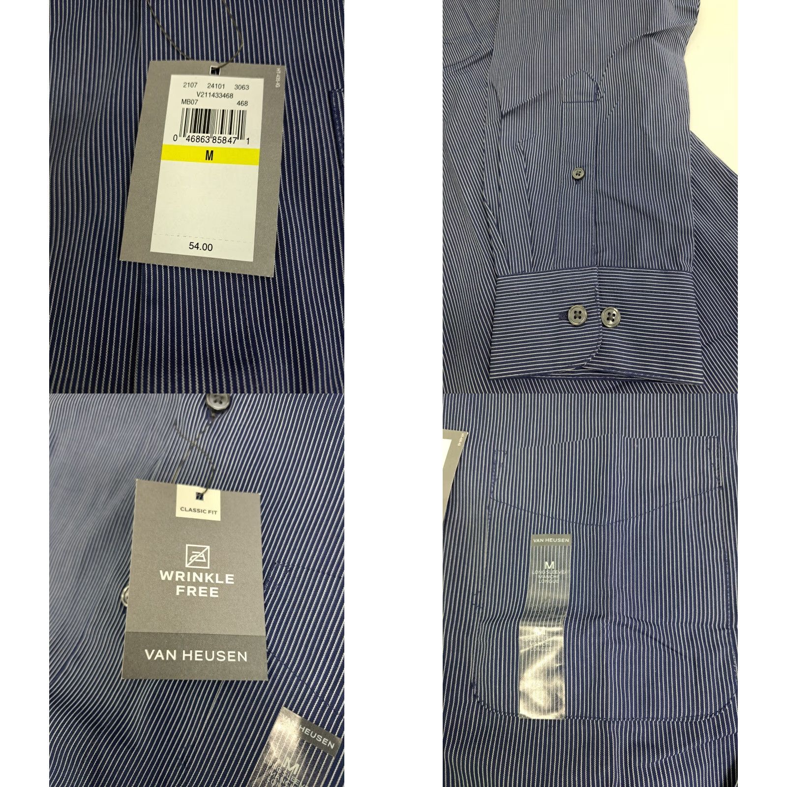 Van Heusen Van Heusen Dress Shirt Blue White Stripes Classic Fit L/S 15-15.5 M Men's Shirt Size 40R - 8 Thumbnail