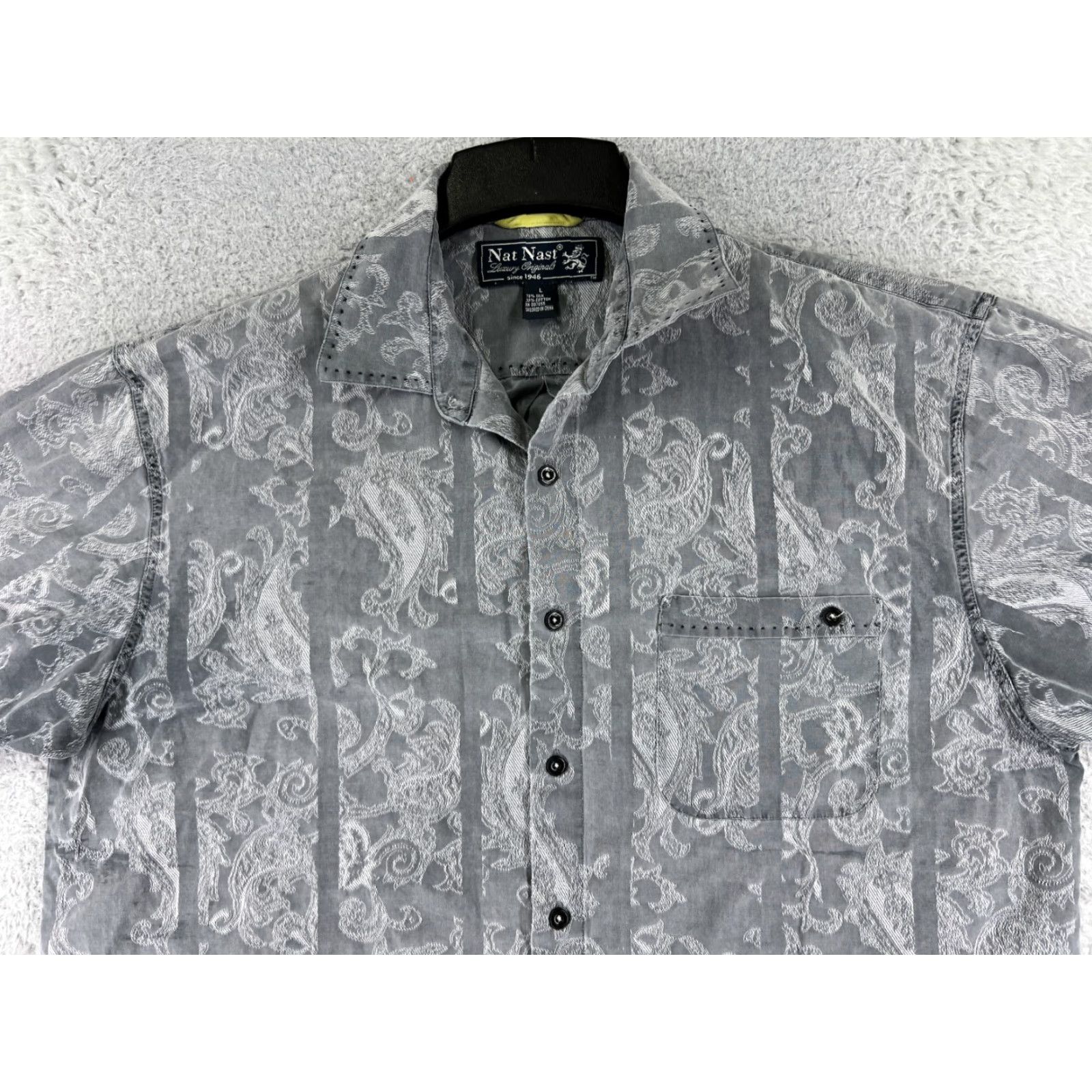 Nat Nast Nat Nast Shirt Mens Large Gray Paisley Silk Cotton Blend Button Up Pocket Size US L / EU 52-54 / 3 - 4 Thumbnail
