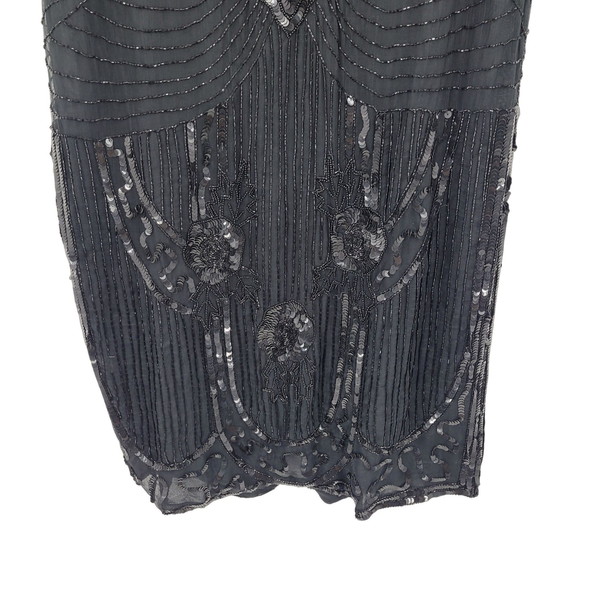 Vintage Vintage 80s Silk Black Beaded Sequined Short Sleeve Flapper Size M / US 6-8 / IT 42-44 - 7 Thumbnail