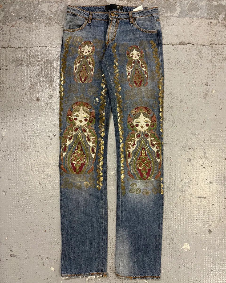 Just Cavalli SS2005 Cavalli Blue Embroidered Distressed Denim Jeans Size 26" / US 2 / IT 38 - 4 Thumbnail