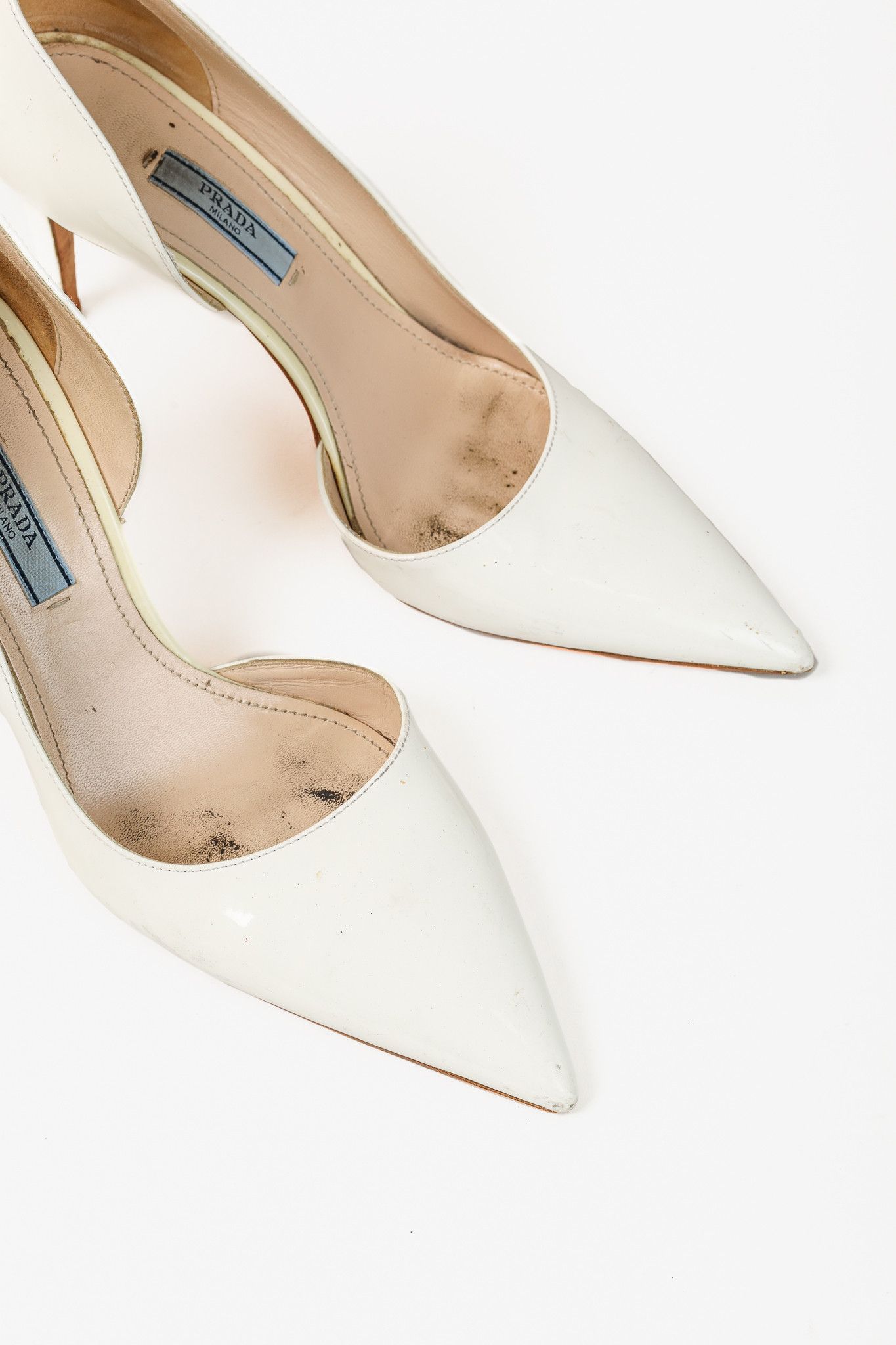 Prada Prada White Pointed Toe Stiletto Heel Patent Leather Pump Size US 7.5 / IT 37.5 - 6 Thumbnail