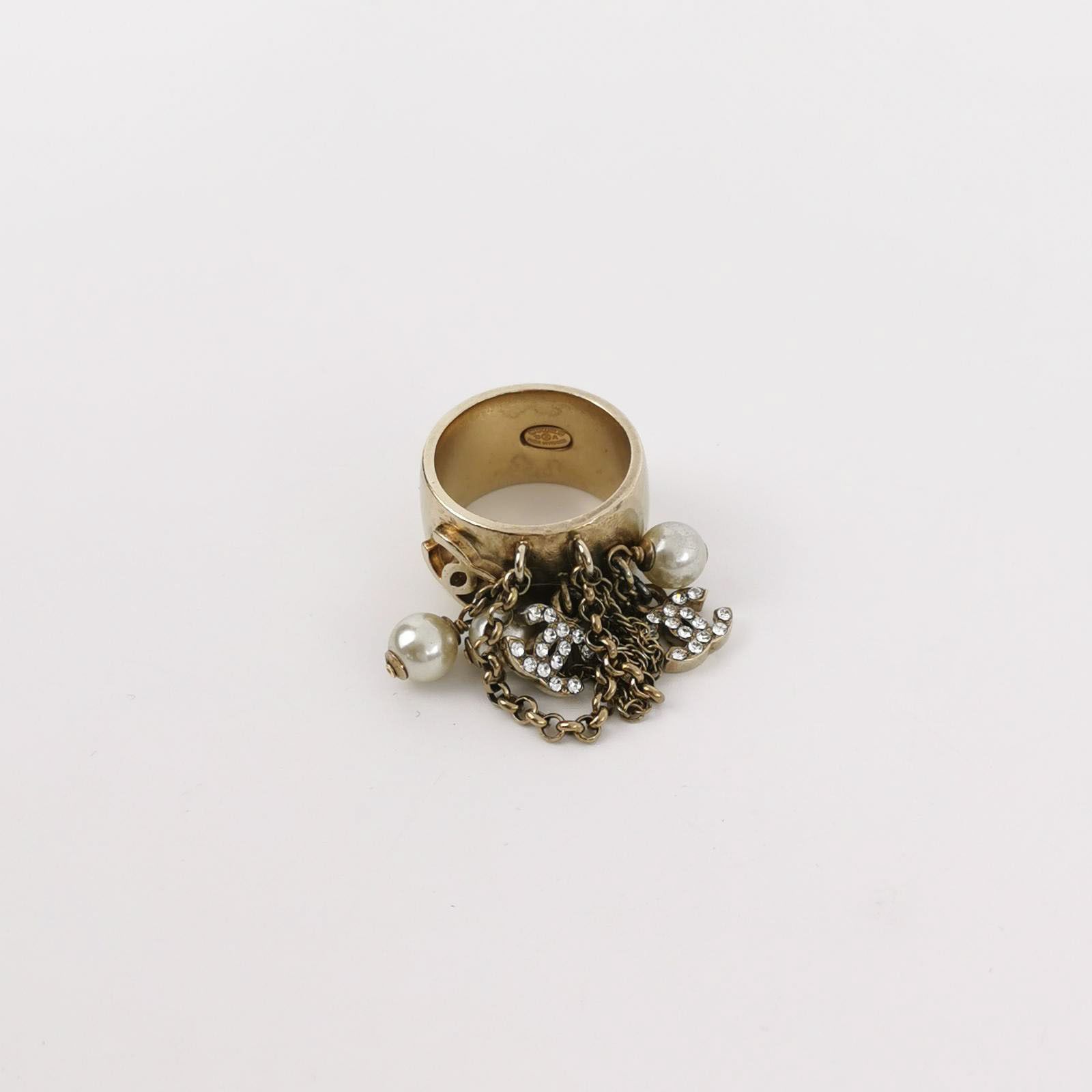 Chanel Chanel Imitation Crystal and Pearl Letter Double C Ring Siz Size ONE SIZE - 2 Thumbnail