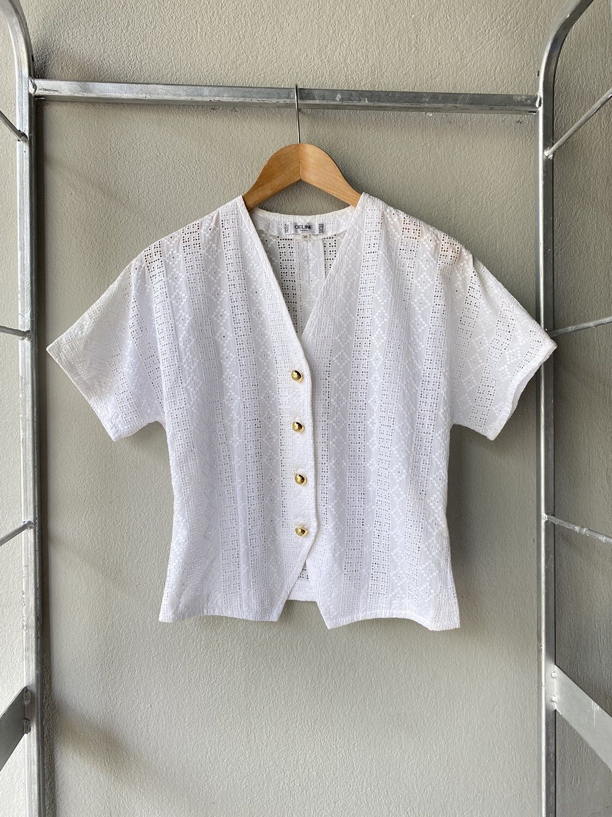 image of Celine Lace White Blouse, Women's (Size XS)