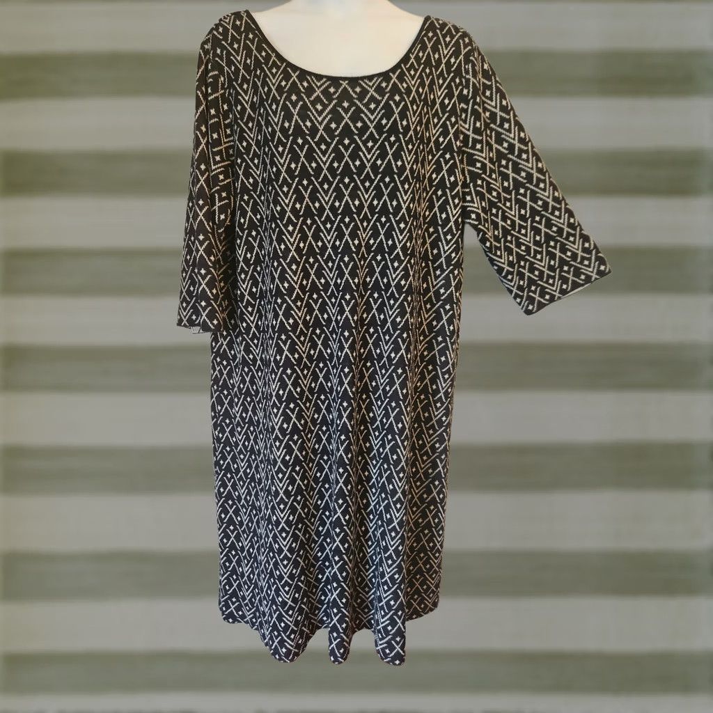Vintage Jessica London Black White Geometric Print Midi Sweater Dress 30/32 Plus Size 4XL / US 24-26 - 1 Thumbnail