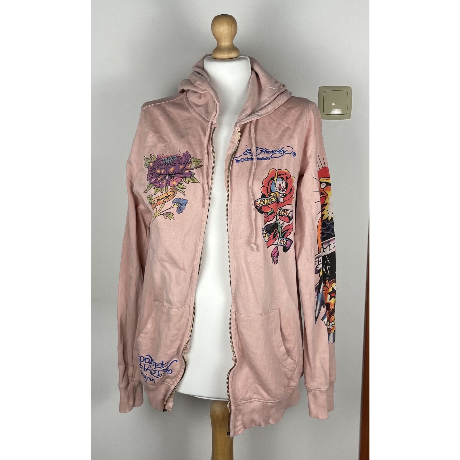 Ed Hardy Ed Hardy Women's Pink Cotton Full Zip Hooded Jacket Medium Size M / US 6-8 / IT 42-44 - 2 Thumbnail