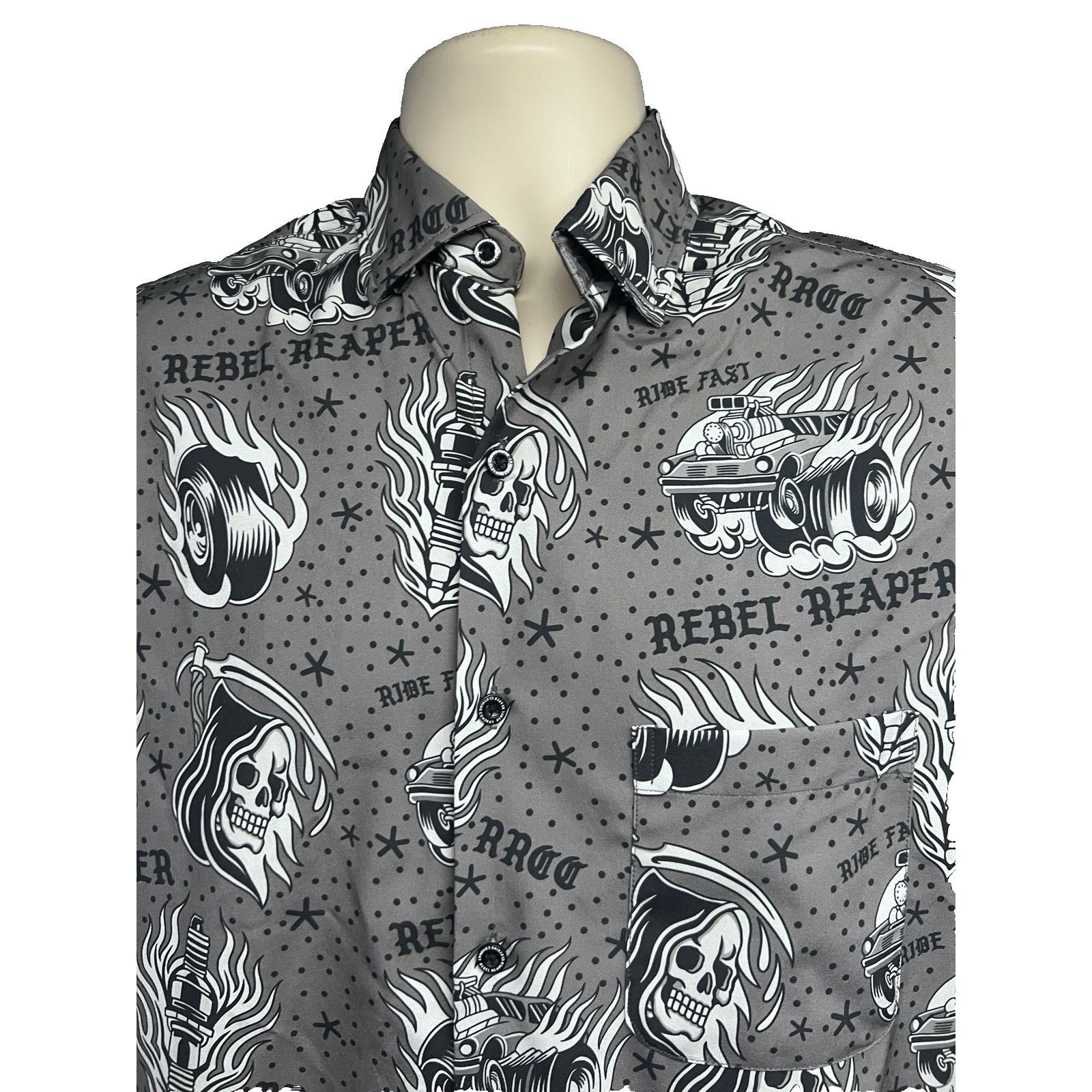 Other Rebel Reaper All Over Graphic Gothic Gray Button Up Shirt M Size US M / EU 48-50 / 2 - 4 Thumbnail