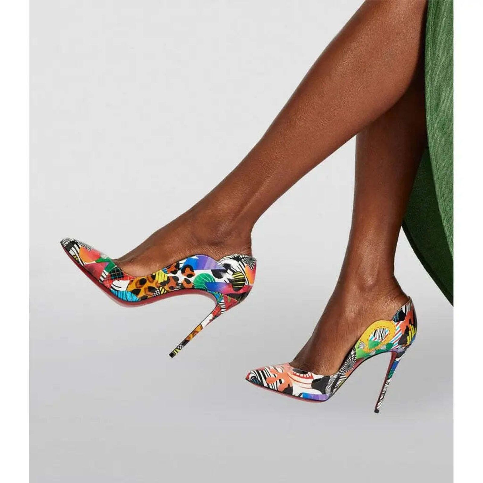 Christian Louboutin Hot Chick 100 Patent Sapeur Black Multicolor Heel Pump 37.5 Size US 7.5 / IT 37.5 - 3 Thumbnail