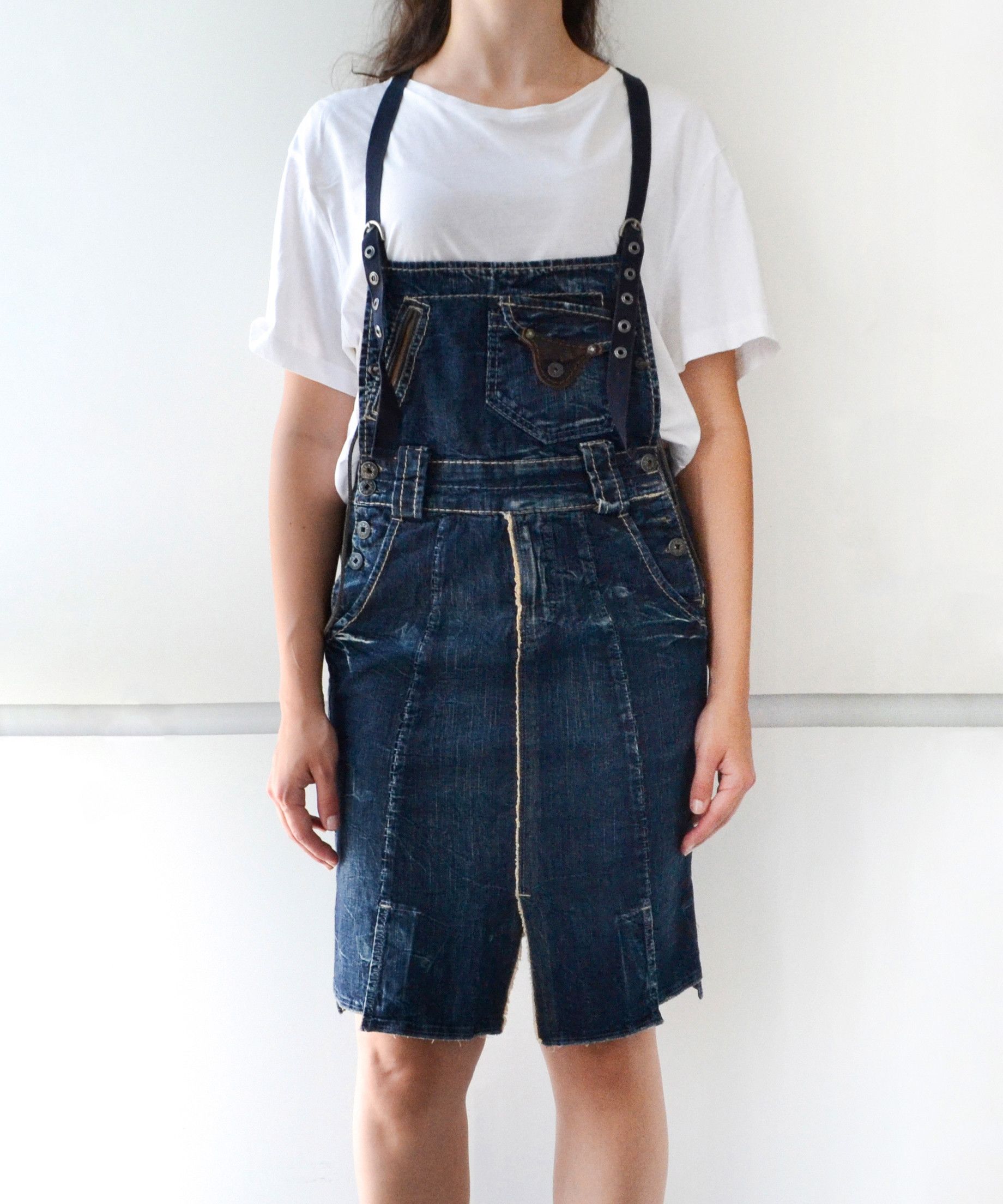 Marithe + Francois Girbaud 🔴 MARITHE FRANCOIS GIRBAUD Overall Suit Skirt Jeans Denim Size 28" / US 6 / IT 42 - 1 Thumbnail