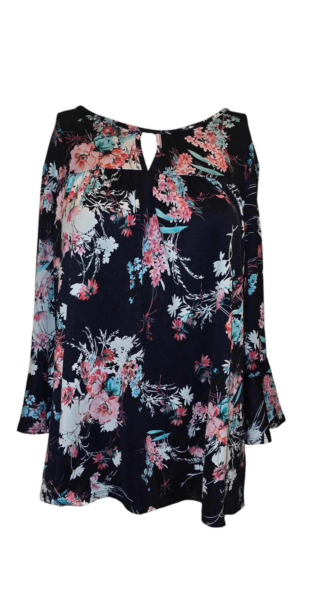 Designer Floral Printed Bell Sleeve Top with Keyhole Detail Size XL / US 12-14 / IT 48-50 - 1 Thumbnail